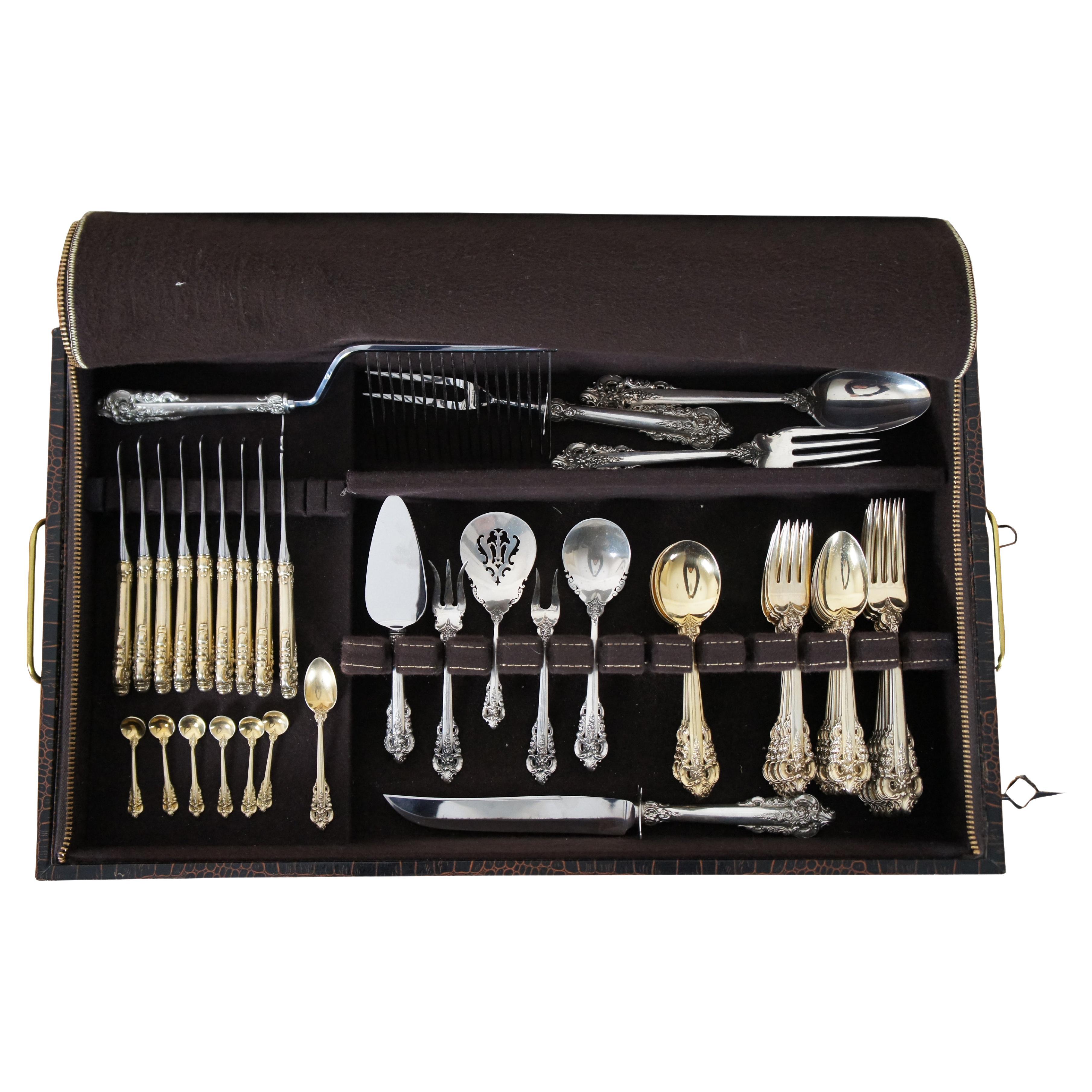 Golden Grande Baroque by Wallace Sterling Silver Flatware Set 70 Pcs Service 8 For Sale