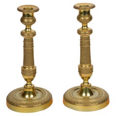 Golden Grandeur: Pair of French Restoration Gilt Bronze Candlesticks, Circa 1820