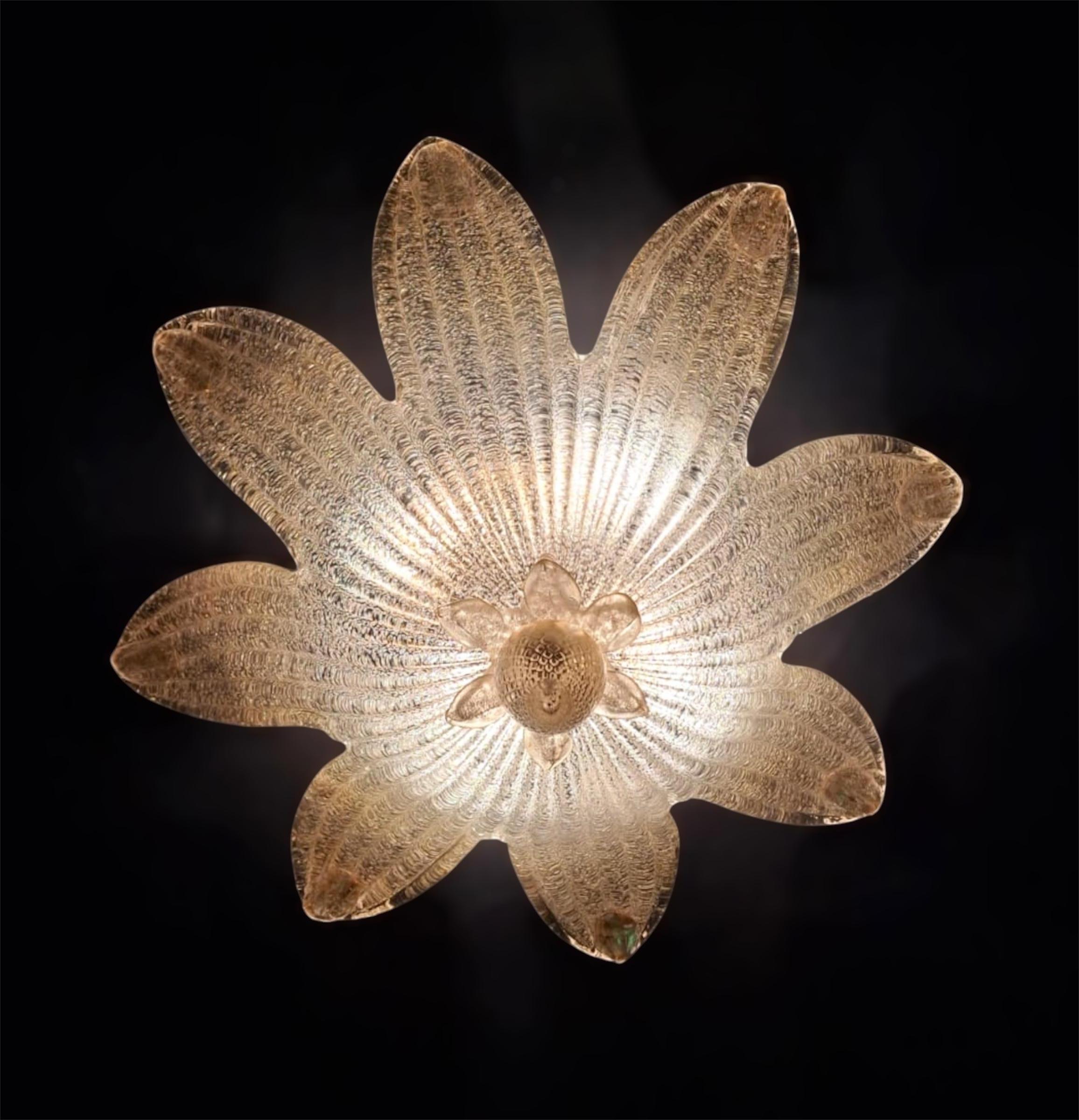 Murano Glass Golden Graniglia Flush Mount For Sale