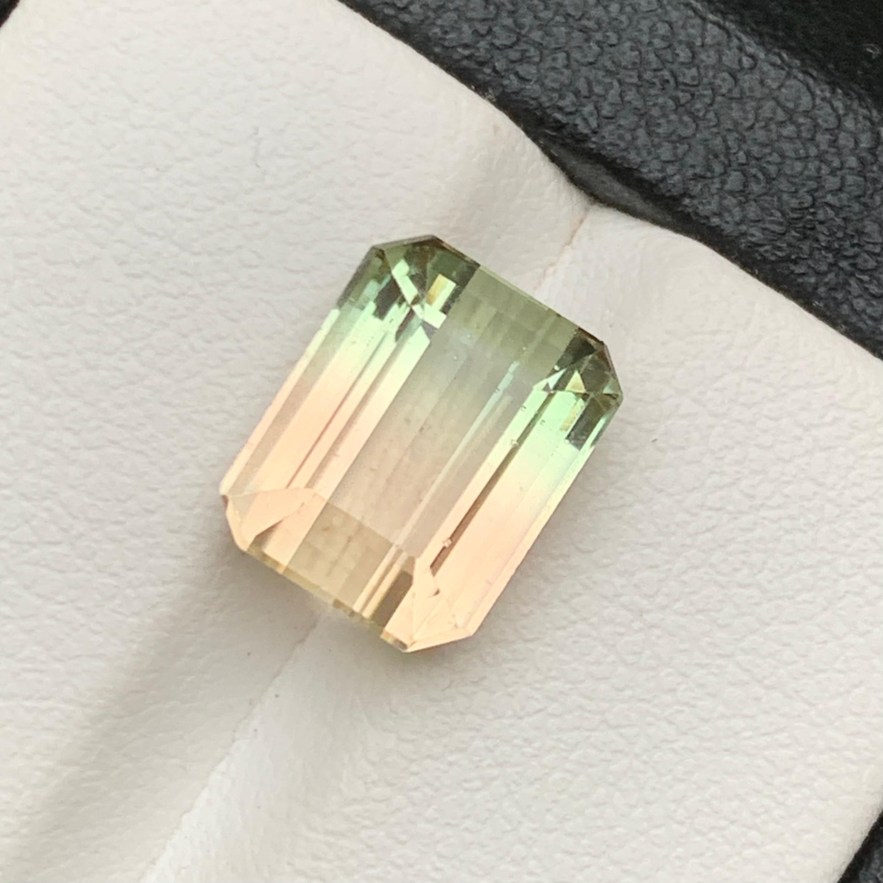 Golden & Green Bicolor Natural Tourmaline Ring Loose Gemstone 6.85Ct Emerald Cut For Sale 5