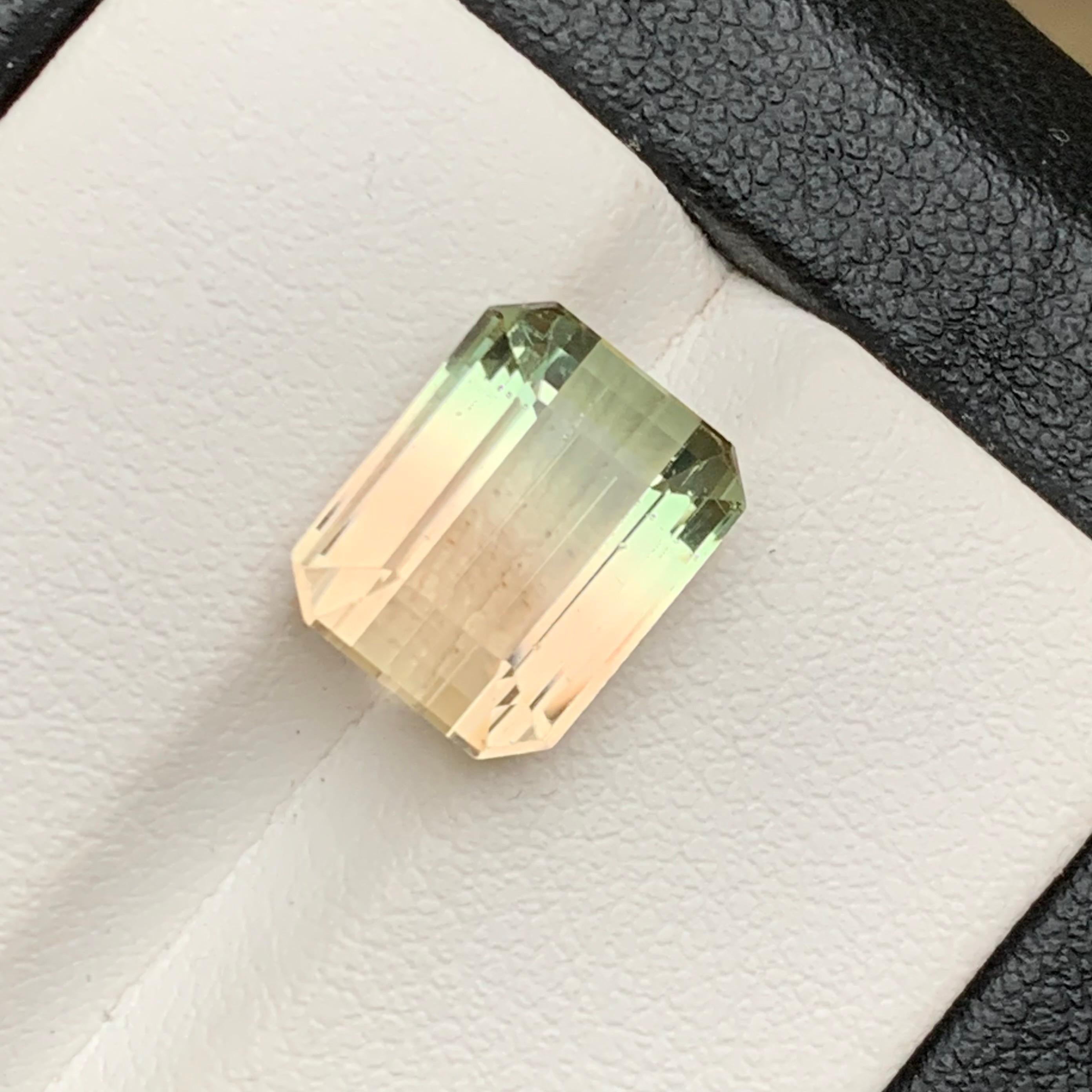 Golden & Green Bicolor Natural Tourmaline Ring Loose Gemstone 6.85Ct Emerald Cut For Sale 6