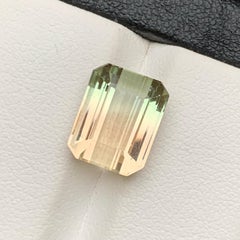 Golden & Green Bicolor Natural Tourmaline Ring Loose Gemstone 6.85Ct Emerald Cut