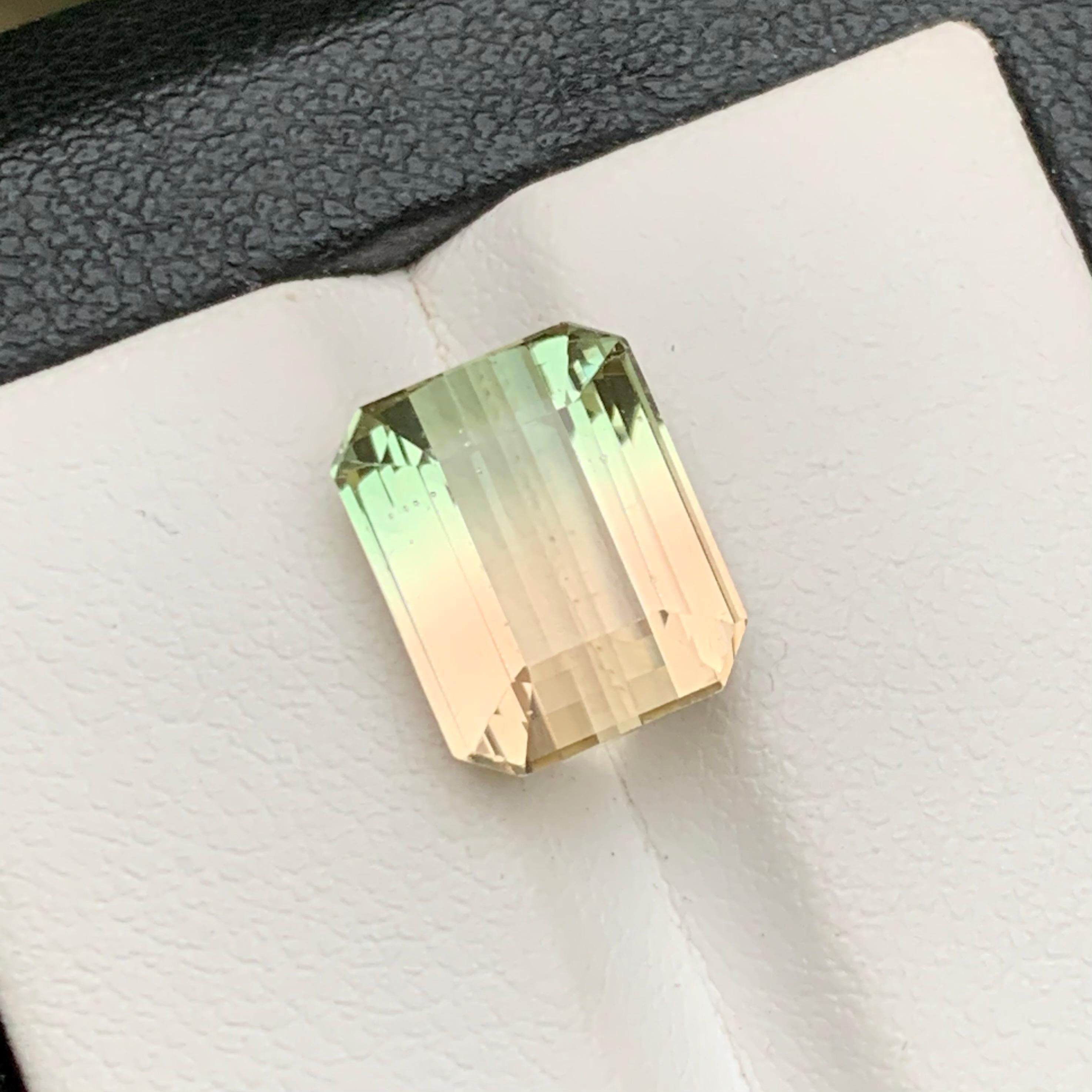 Golden & Green Bicolor Natural Tourmaline Ring Loose Gemstone 6.85Ct Emerald Cut For Sale 1