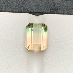Golden & Green Bicolor Natural Tourmaline Ring Loose Gemstone 6.85Ct Emerald Cut