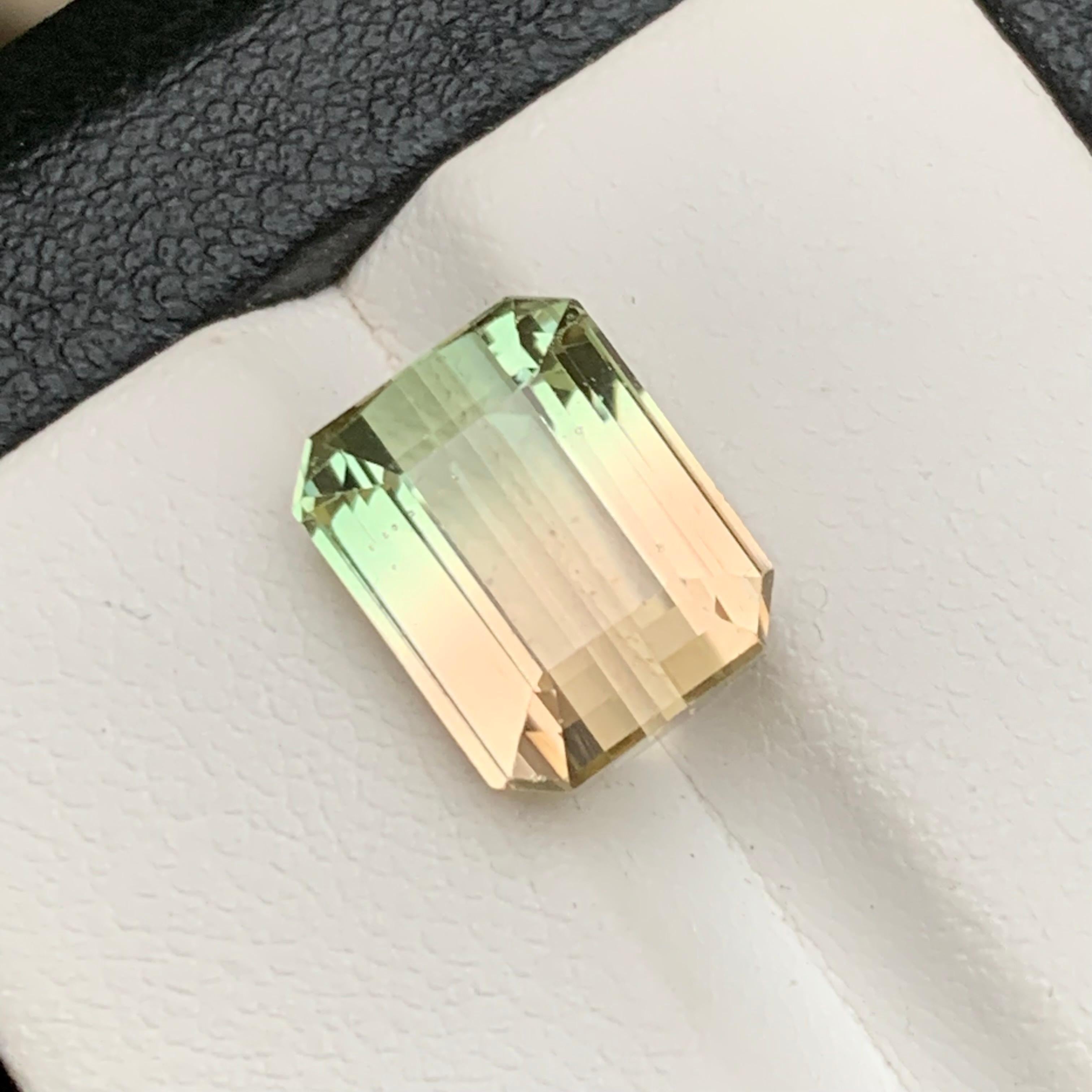 Golden & Green Bicolor Natural Tourmaline Ring Loose Gemstone 6.85Ct Emerald Cut For Sale 4