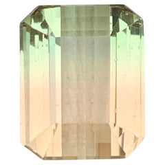 Golden & Green Bicolor Natural Tourmaline Ring Loose Gemstone 6.85Ct Emerald Cut