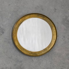 Specchio da parete rotondo con bordo martellato dorato Vintage 1960