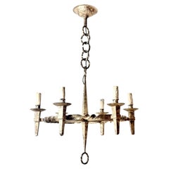 Golden Hand-Forged Six-Light Iron Chandelier, Germany, Arts and Crafts, 1920s