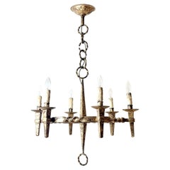 Golden Hand-Forged Six-Light Iron Chandelier, Germany, Arts and Crafts, 1920s