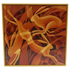 'Golden Hares' an Art Deco Contemporary Oil on Canvas Painting