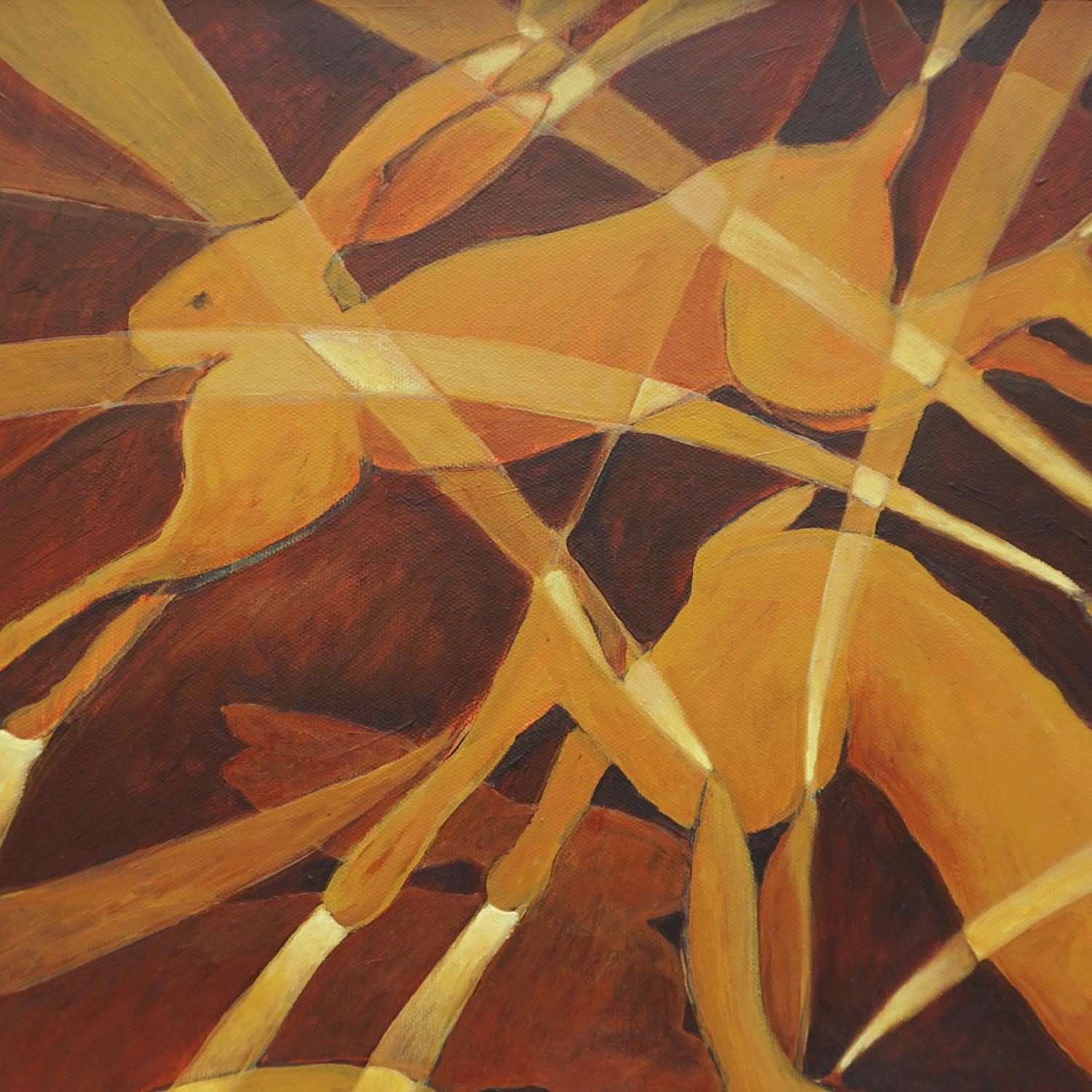 Paint 'Golden Hares' An Art Deco Style Contemporary Oil on Canvas by Vera Jefferson