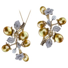 Golden Harvest Convertible South Sea Pearl & Diamond Floral Brooch-Pendant