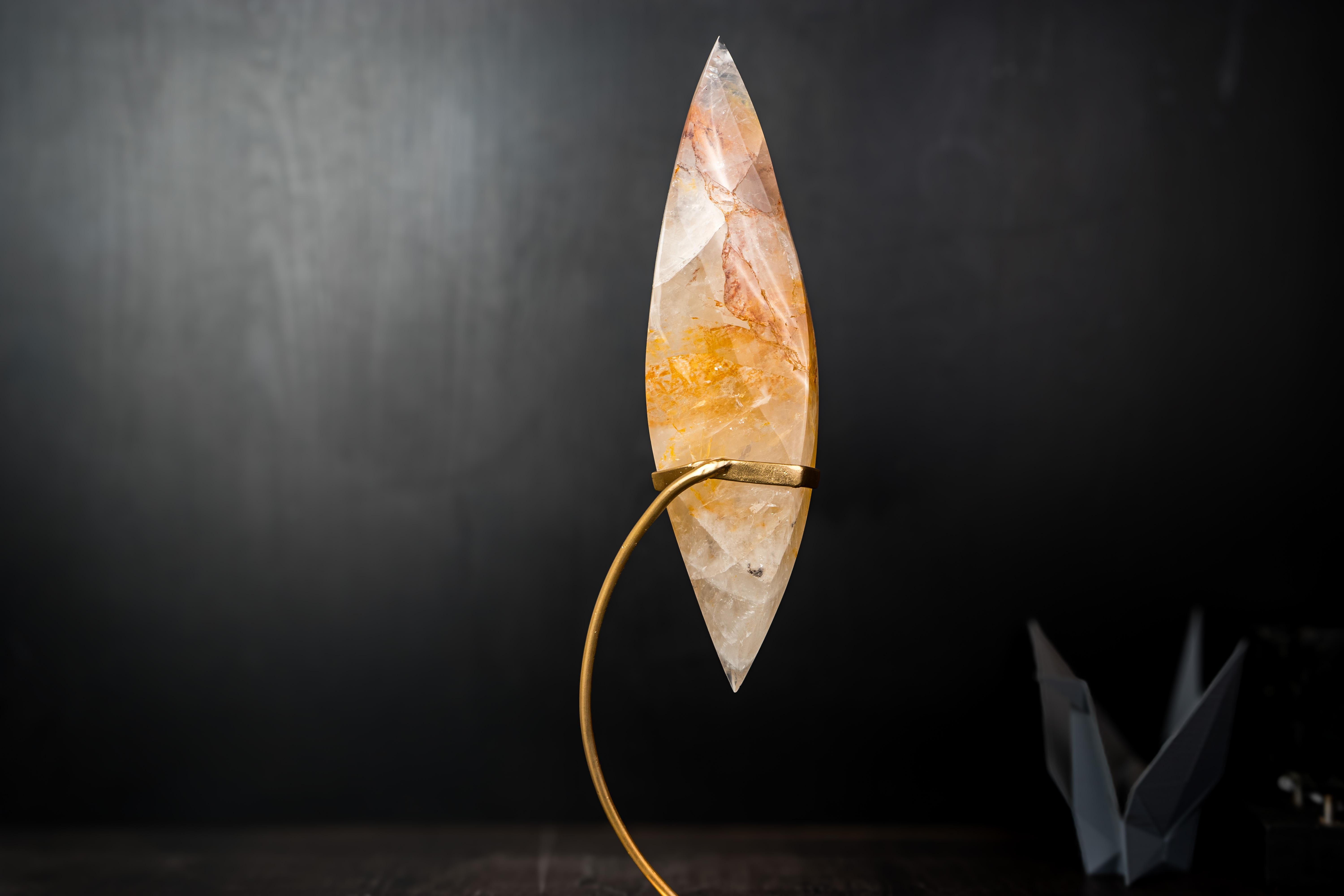 Brazilian Golden Healer Quartz Flame Sculpture For Sale