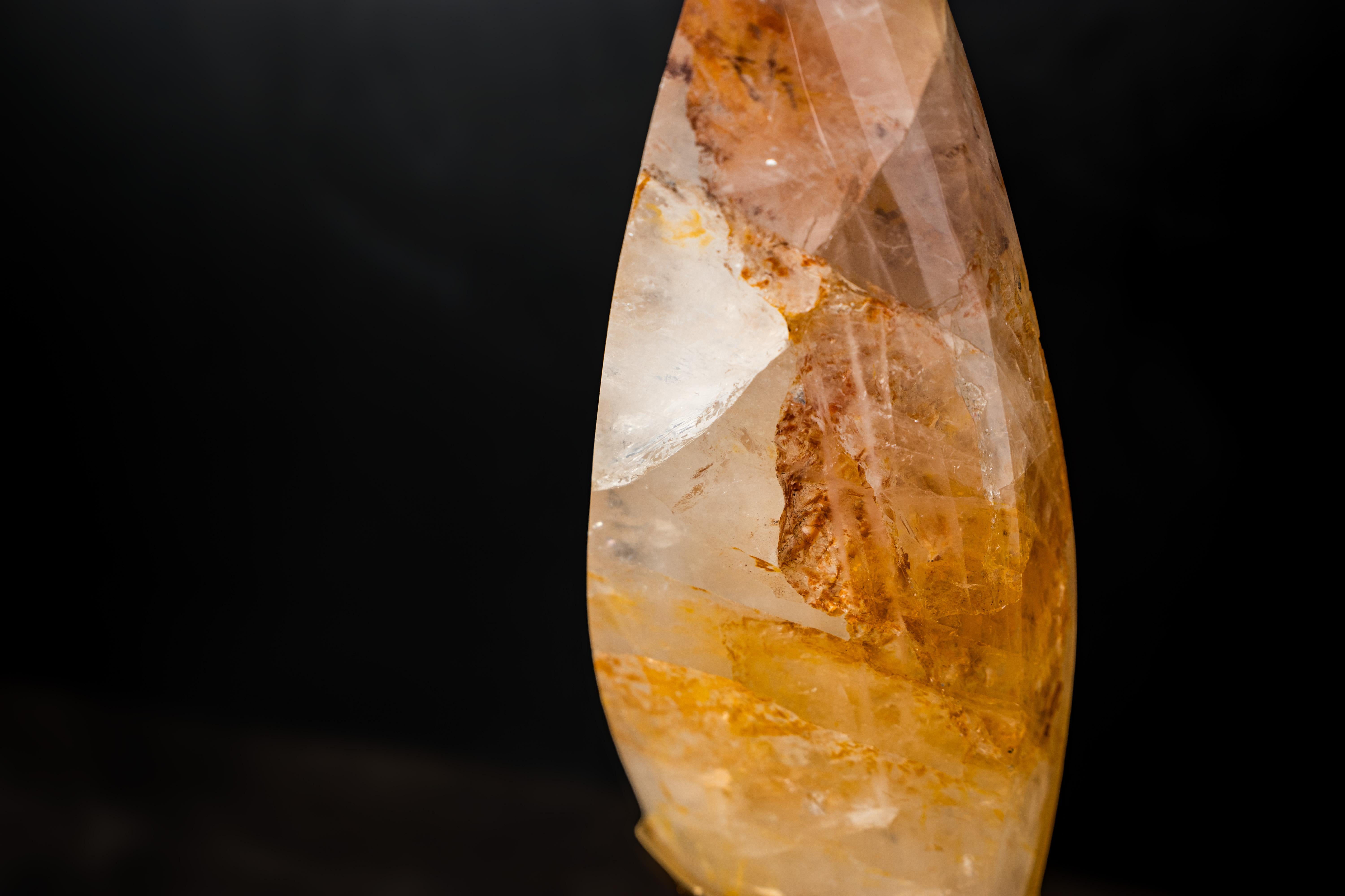Contemporary Golden Healer Quartz Flame Sculpture For Sale