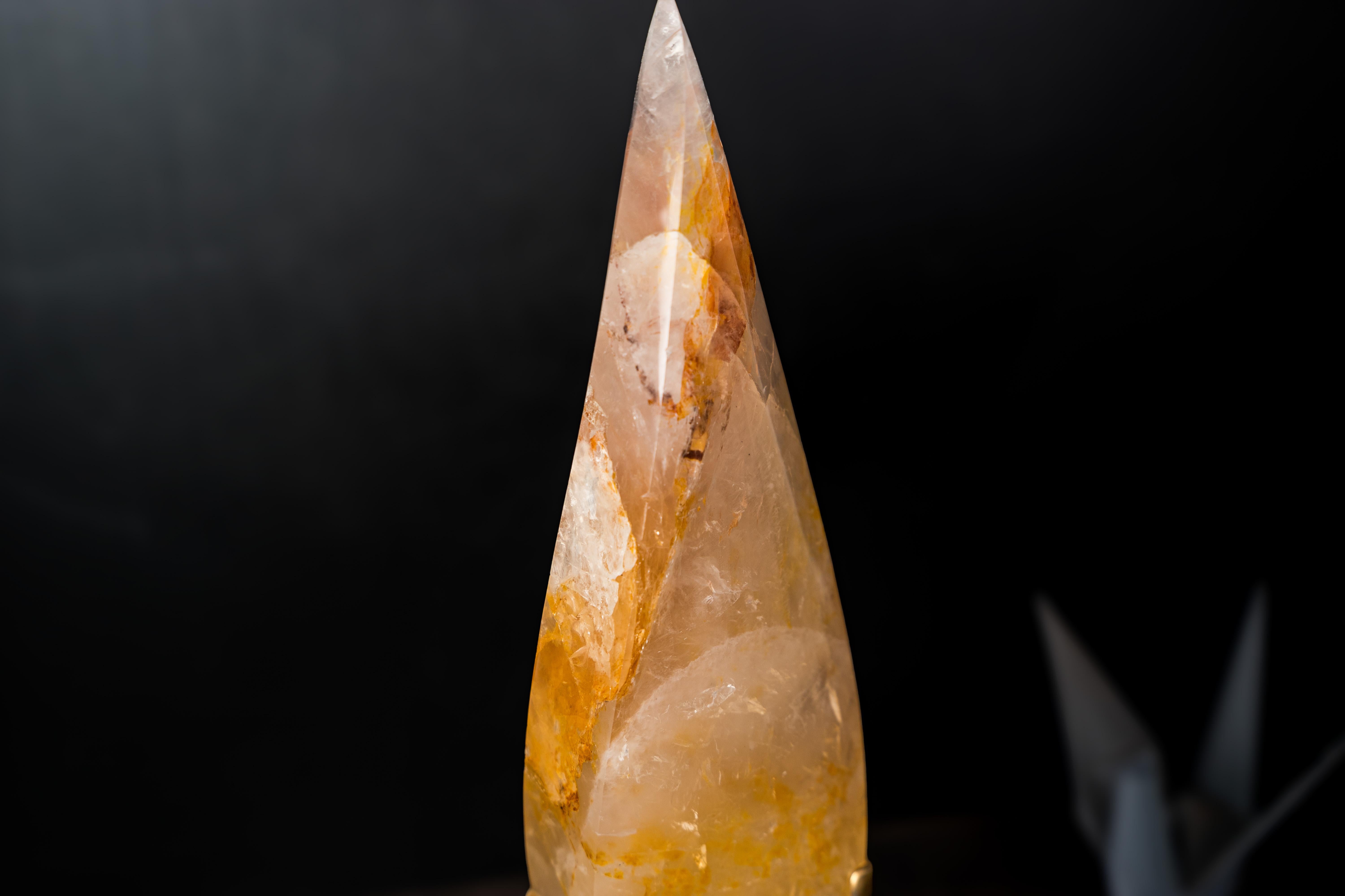 Crystal Golden Healer Quartz Flame Sculpture For Sale