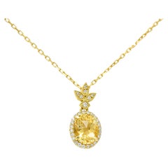 Golden Heliodor Diamond 18 Karat Yellow Gold Foliate Pendant Necklace
