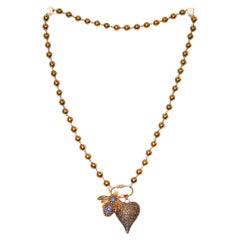 Golden Hematite Bead Necklace Sterling Silver Natural Diamond Carabiner n charms