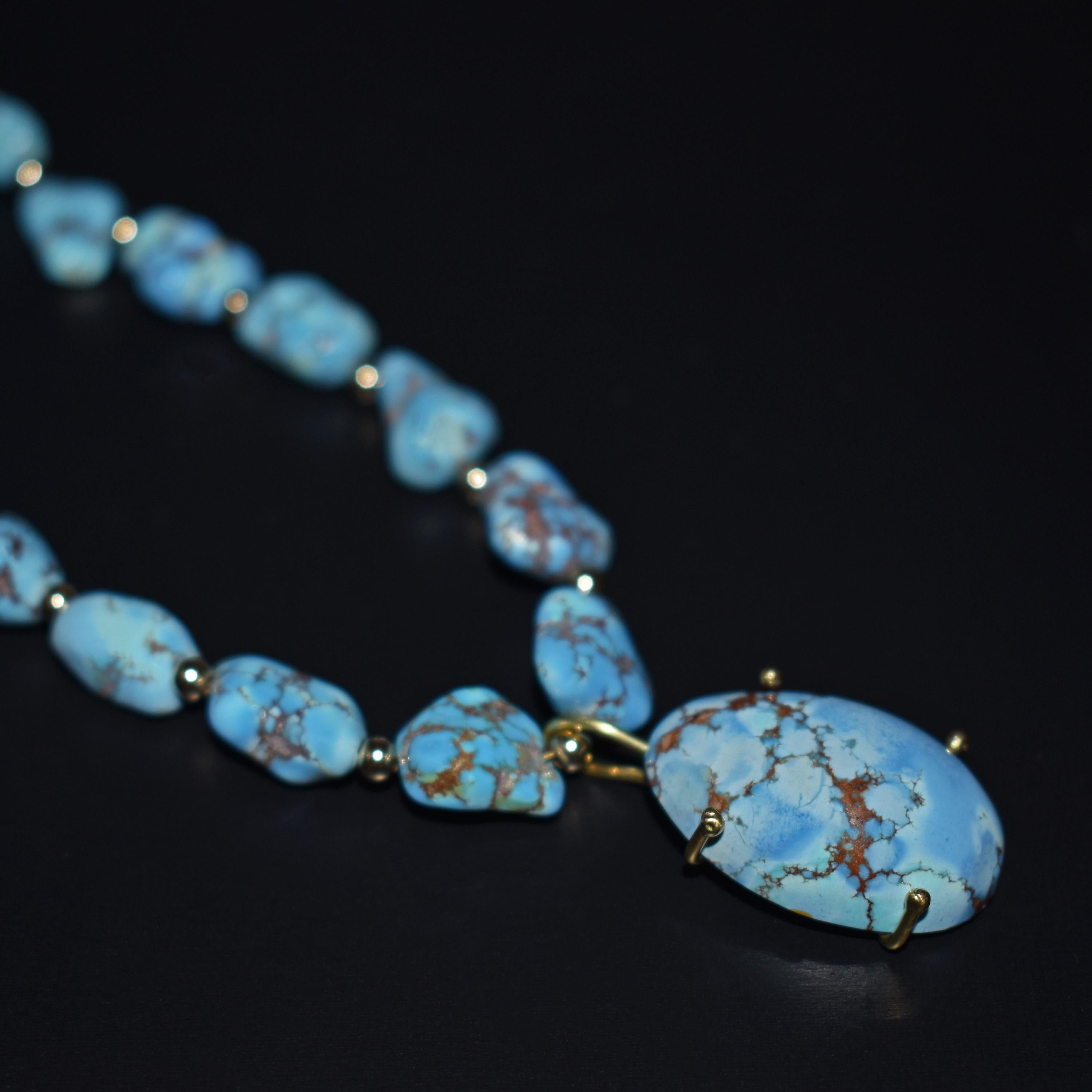 Artisan Collier pendentif en or 14 carats avec perles et turquoises de la collier Golden Hill