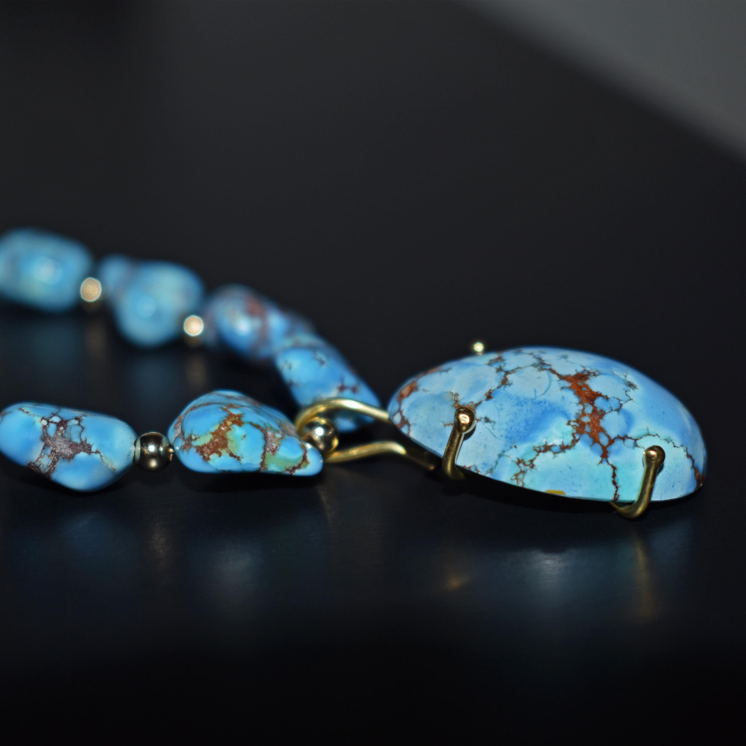 Artisan Golden Hill Turquoise 14 Karat Gold Pendant Beaded Necklace