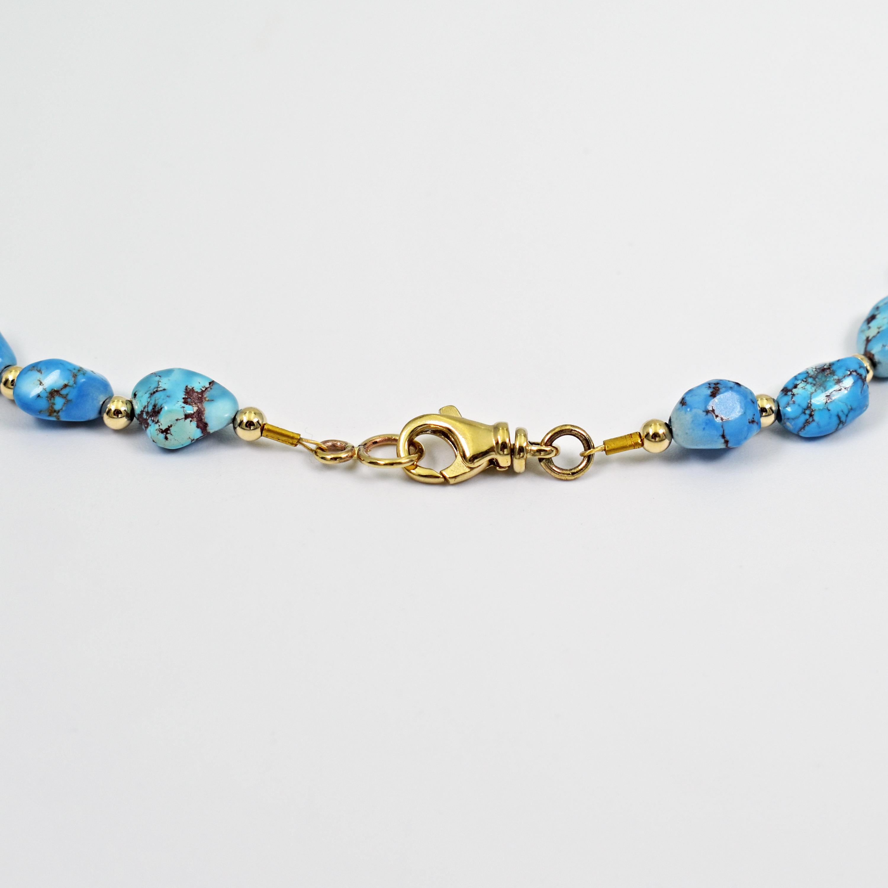 Cabochon Golden Hill Turquoise 14 Karat Gold Pendant Beaded Necklace