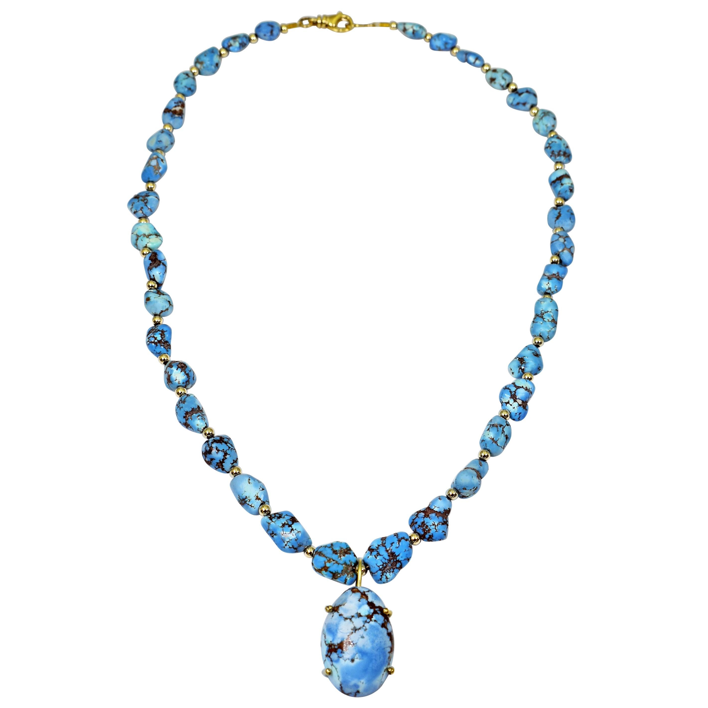 Golden Hill Turquoise 14 Karat Gold Pendant Beaded Necklace