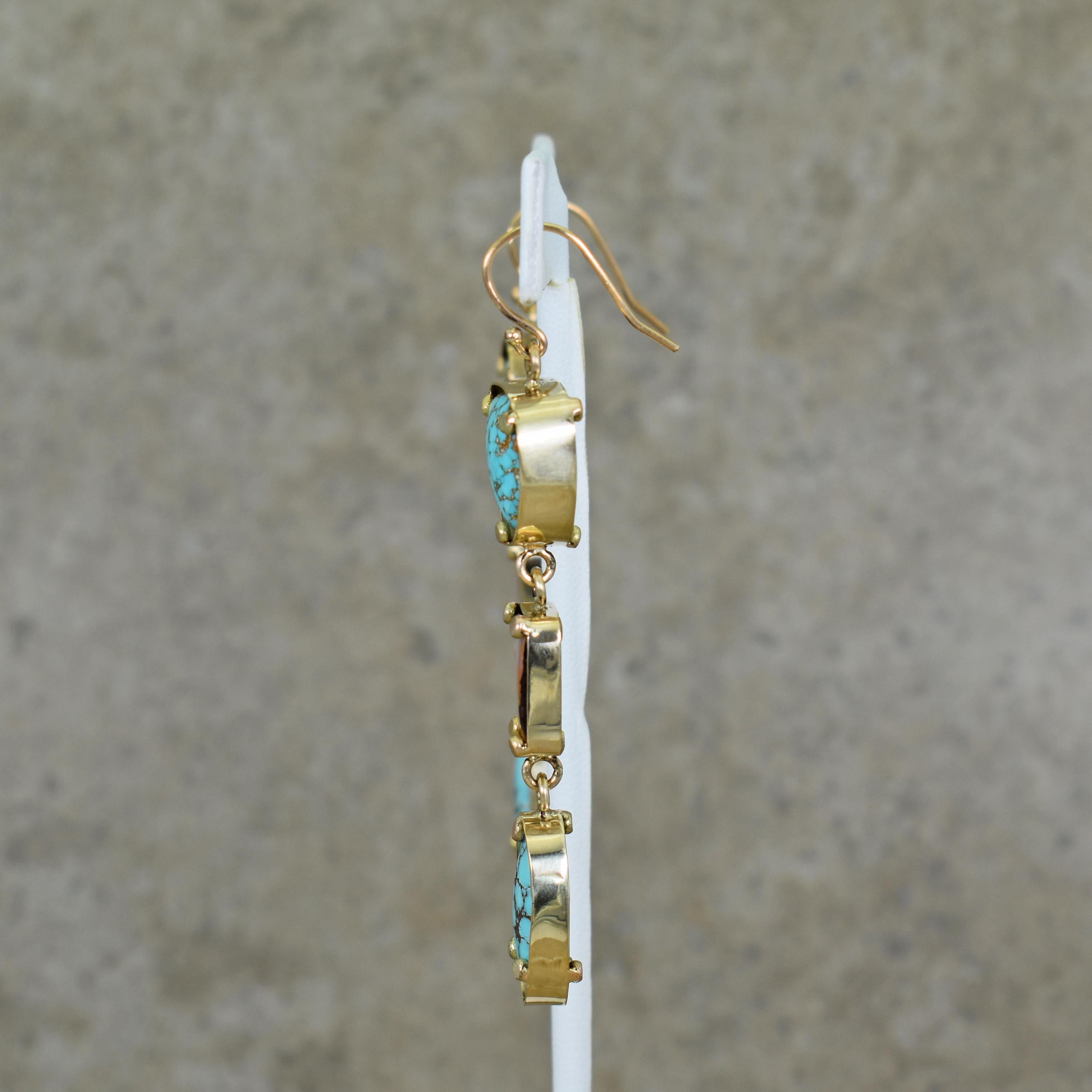 Goldener Hill Türkis & australischer Boulder-Opal 18 Karat Gold Ohrhänger (Zeitgenössisch) im Angebot