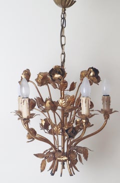 Golden Hollywood Regency 5-Licht-Rosen-Kronleuchter