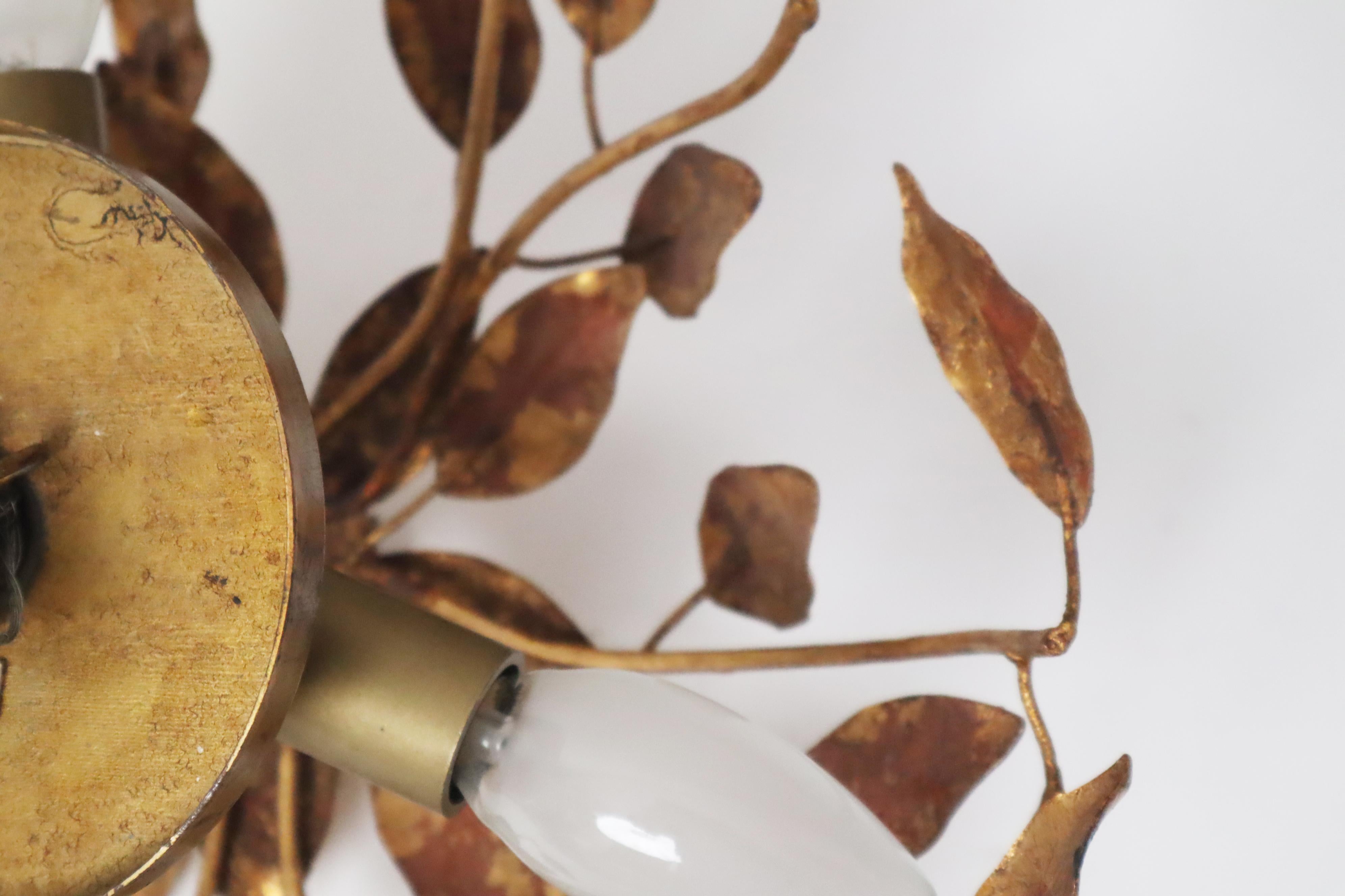 Golden Hollywood Regency Flush Mount With Branches and Leaves. For Sale 4