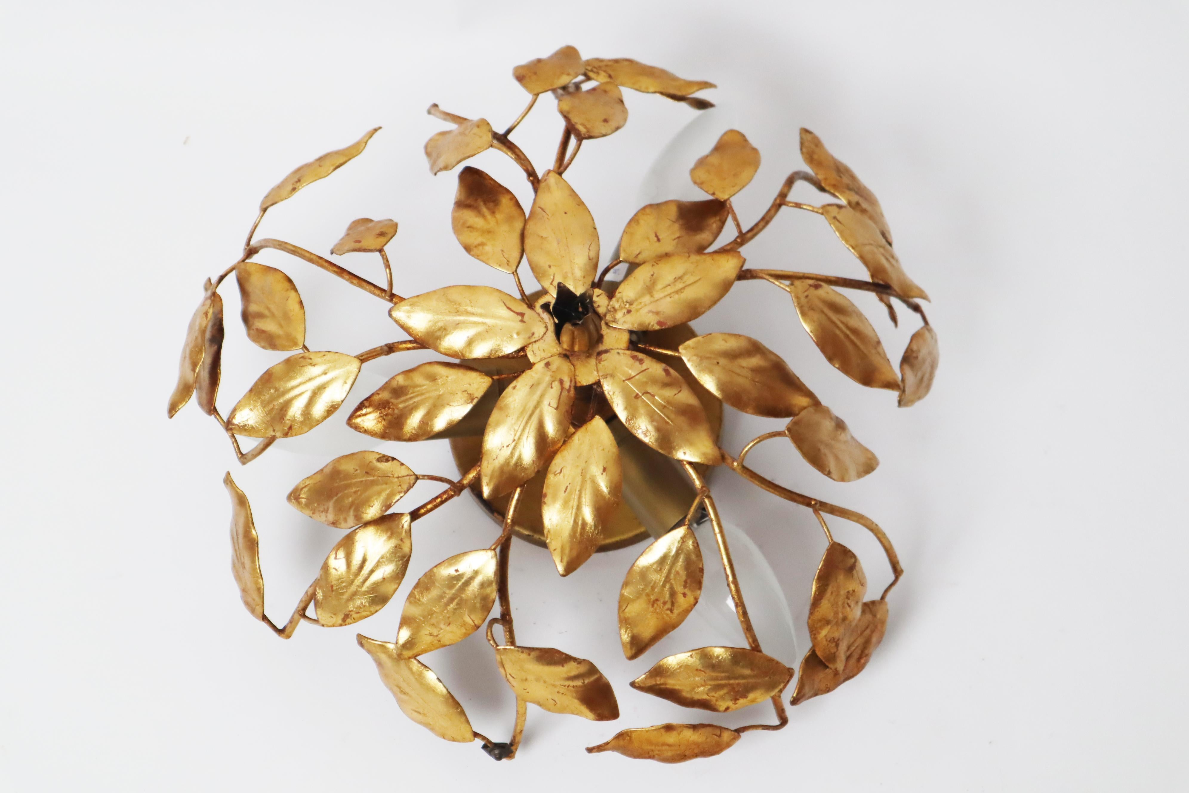 Golden Hollywood Regency Flush Mount With Branches and Leaves. For Sale 5