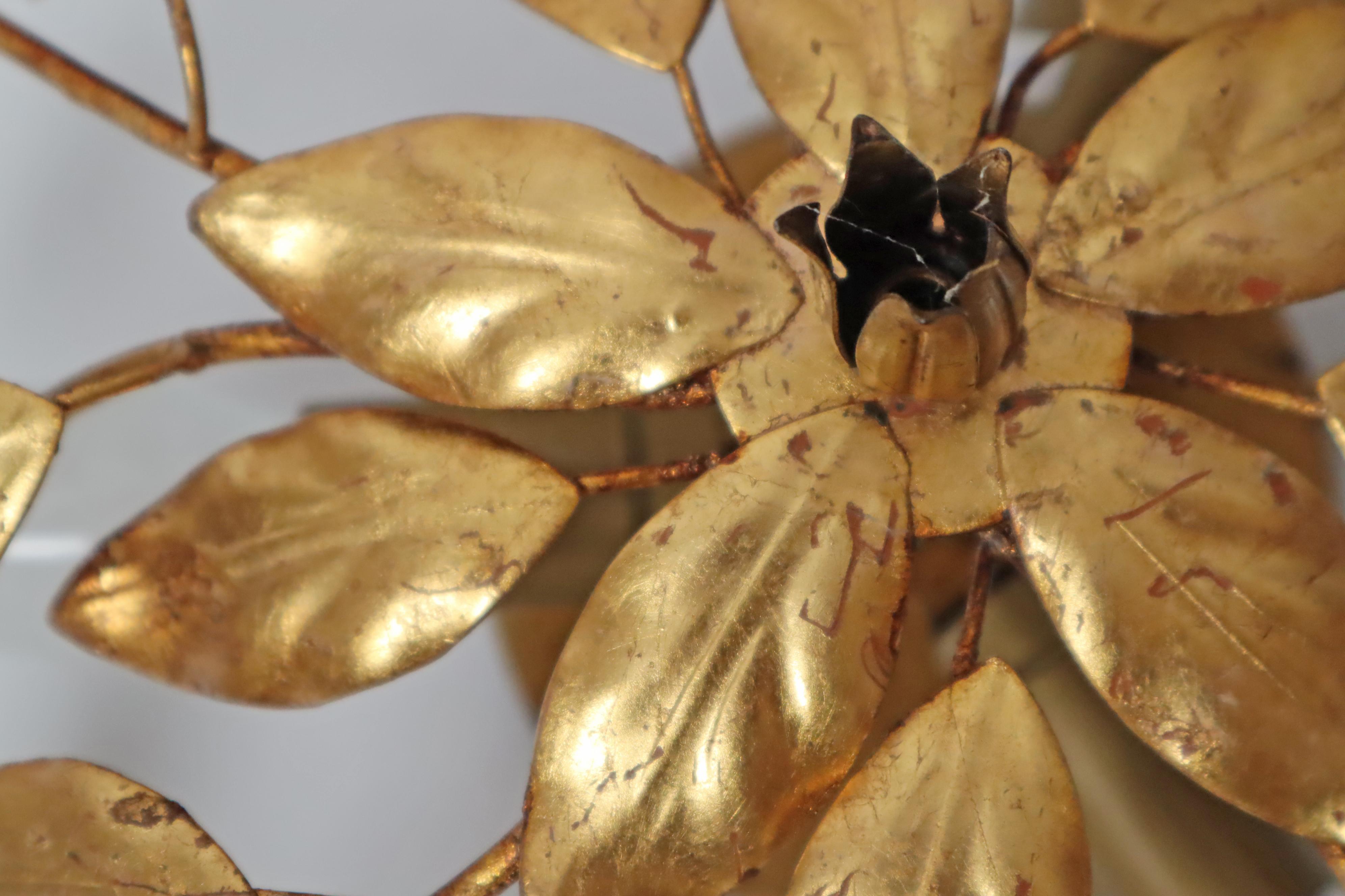Golden Hollywood Regency Flush Mount With Branches and Leaves. For Sale 7