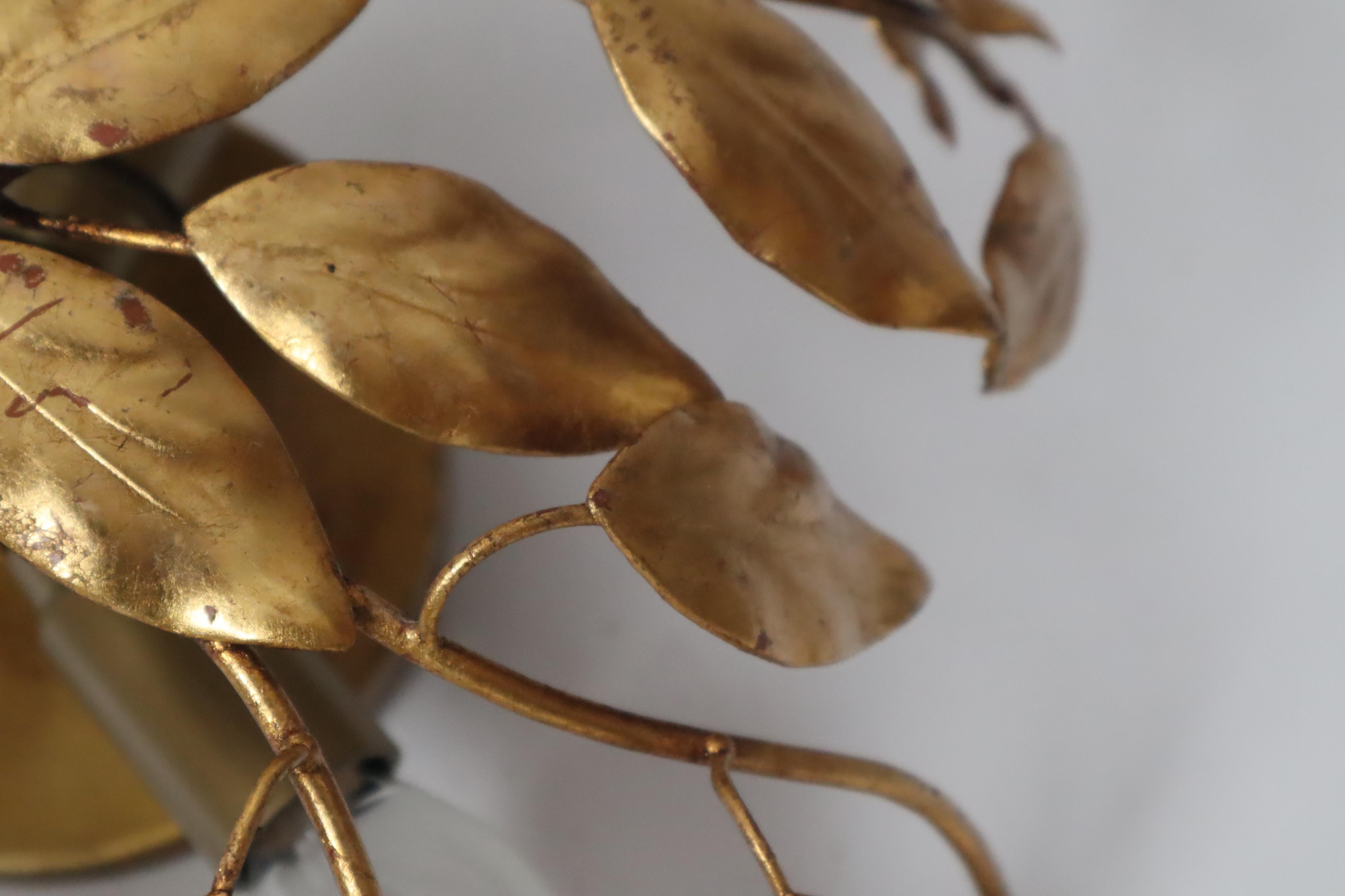 Golden Hollywood Regency Flush Mount With Branches and Leaves. For Sale 9