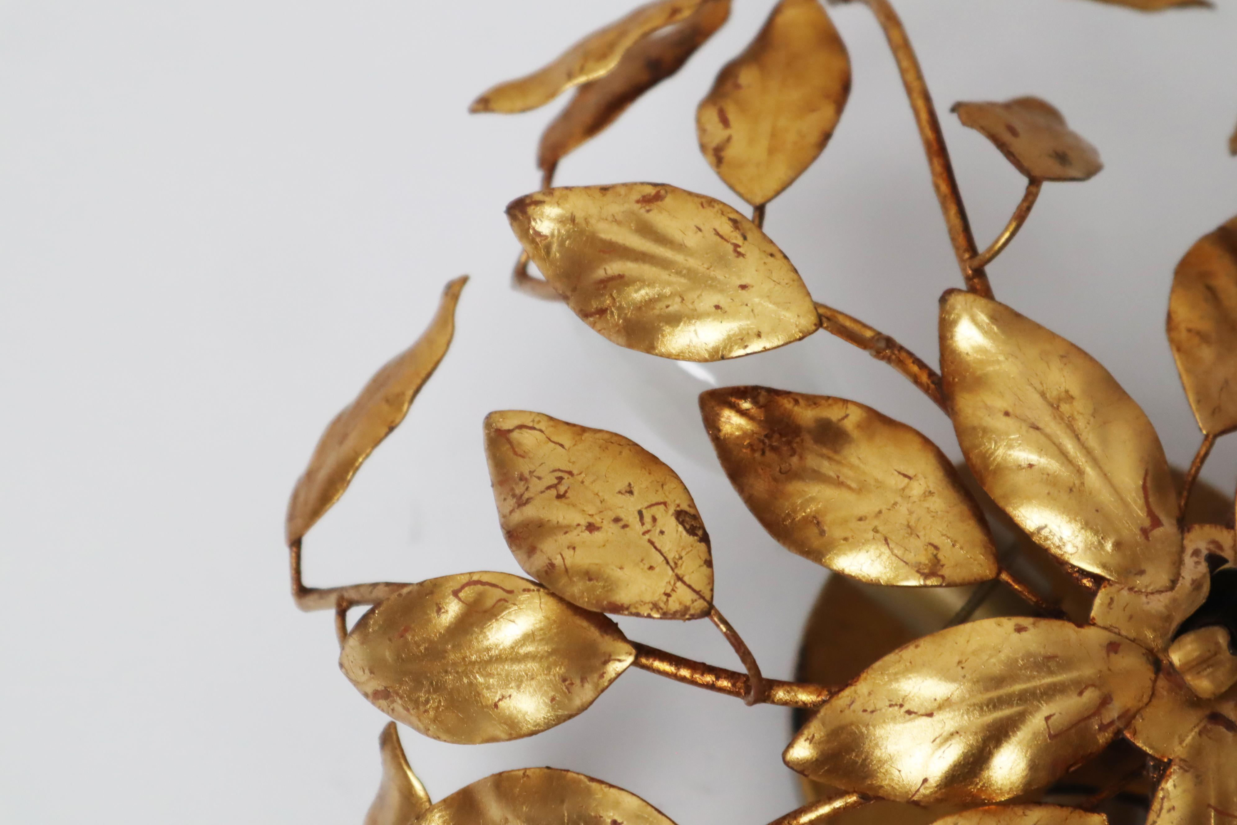 Late 20th Century Golden Hollywood Regency Flush Mount With Branches and Leaves. For Sale