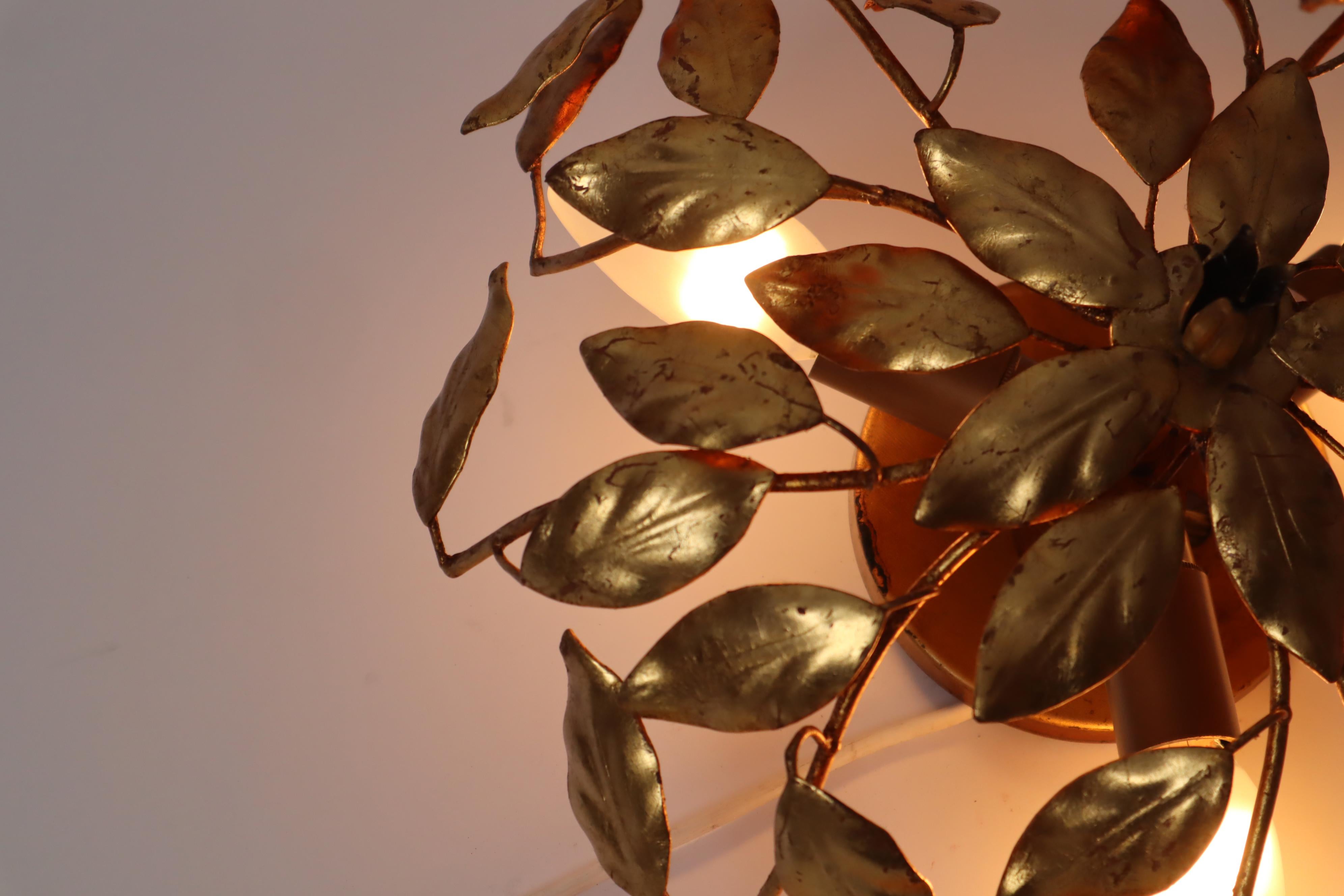 Golden Hollywood Regency Flush Mount With Branches and Leaves. For Sale 1