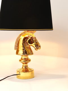 Golden Hollywood Regency Horse Sculpture Table or Side Lamp, Italy, 1970s