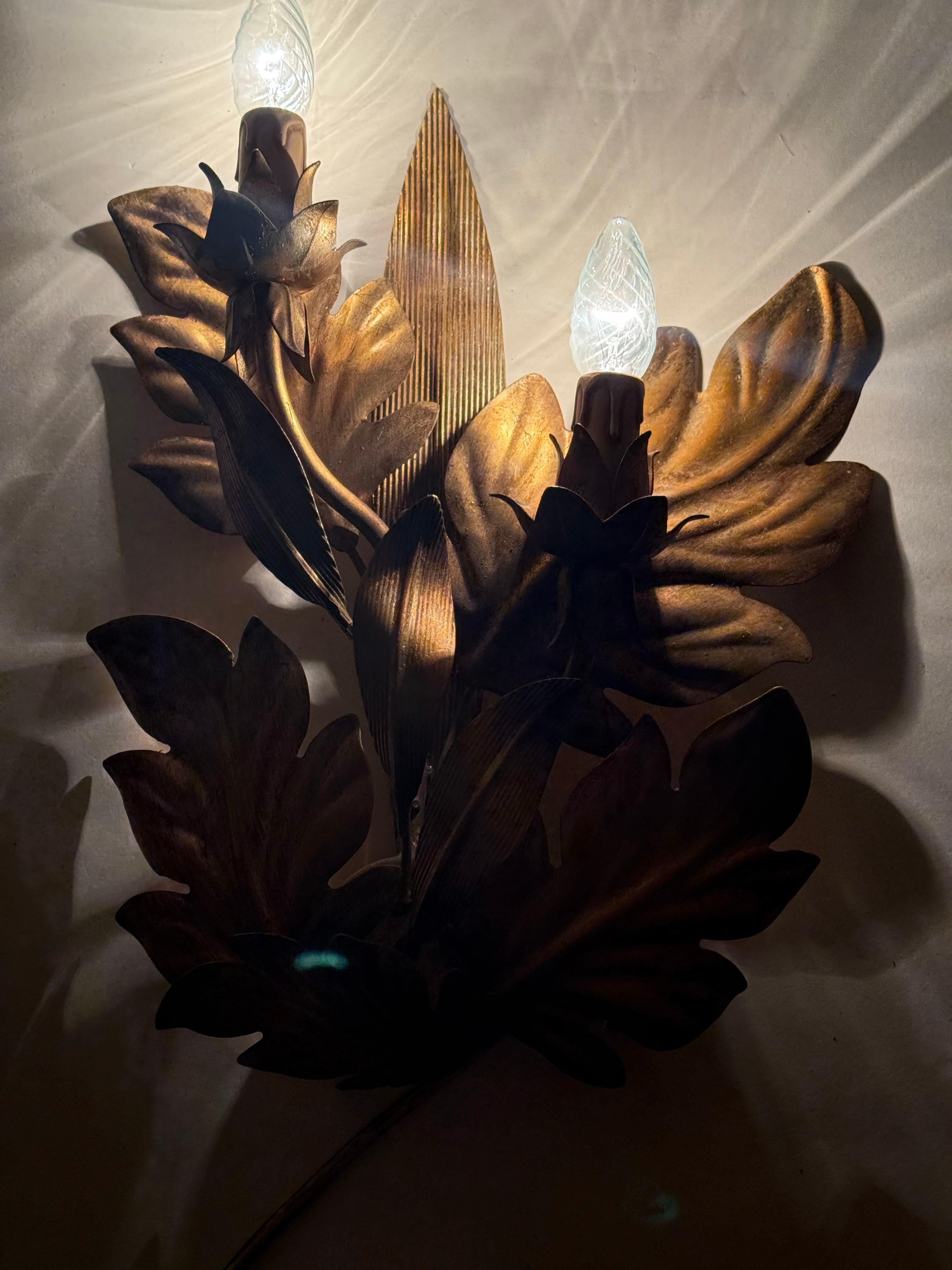 Lampada da parete a foglie di palma Golden Hollywood Regency in vendita 3