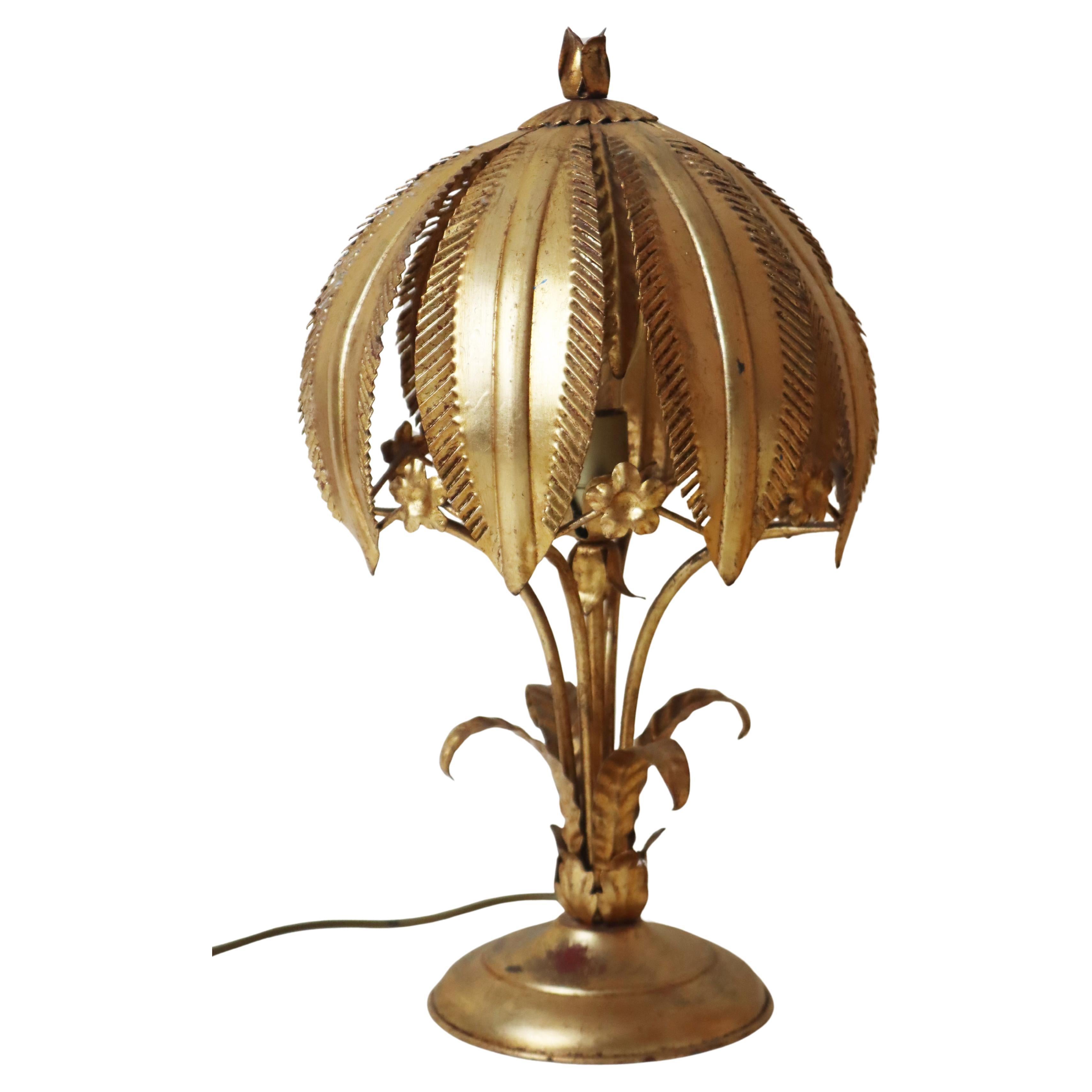 Golden Hollywood Regency Palm Tree Table Lamp  by Hans Kögl, 1970s