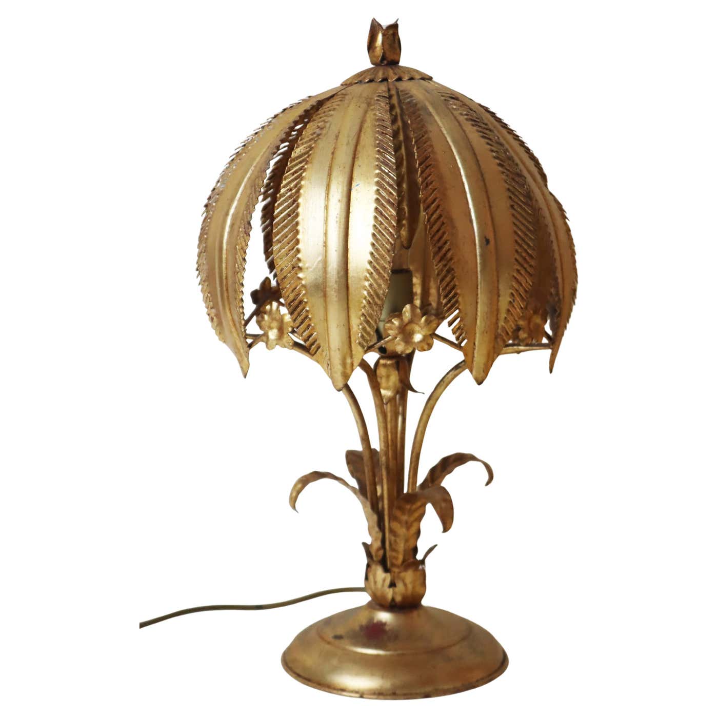 Golden Hollywood Regency Palm Tree Table Lamp by Hans Kögl