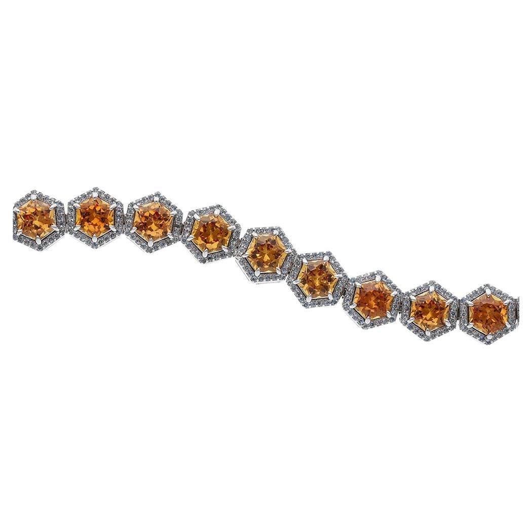  Golden Honeycomb Hexagon Tennis Bracelet 18kt, Aquamarine & Yellow Sapphires For Sale