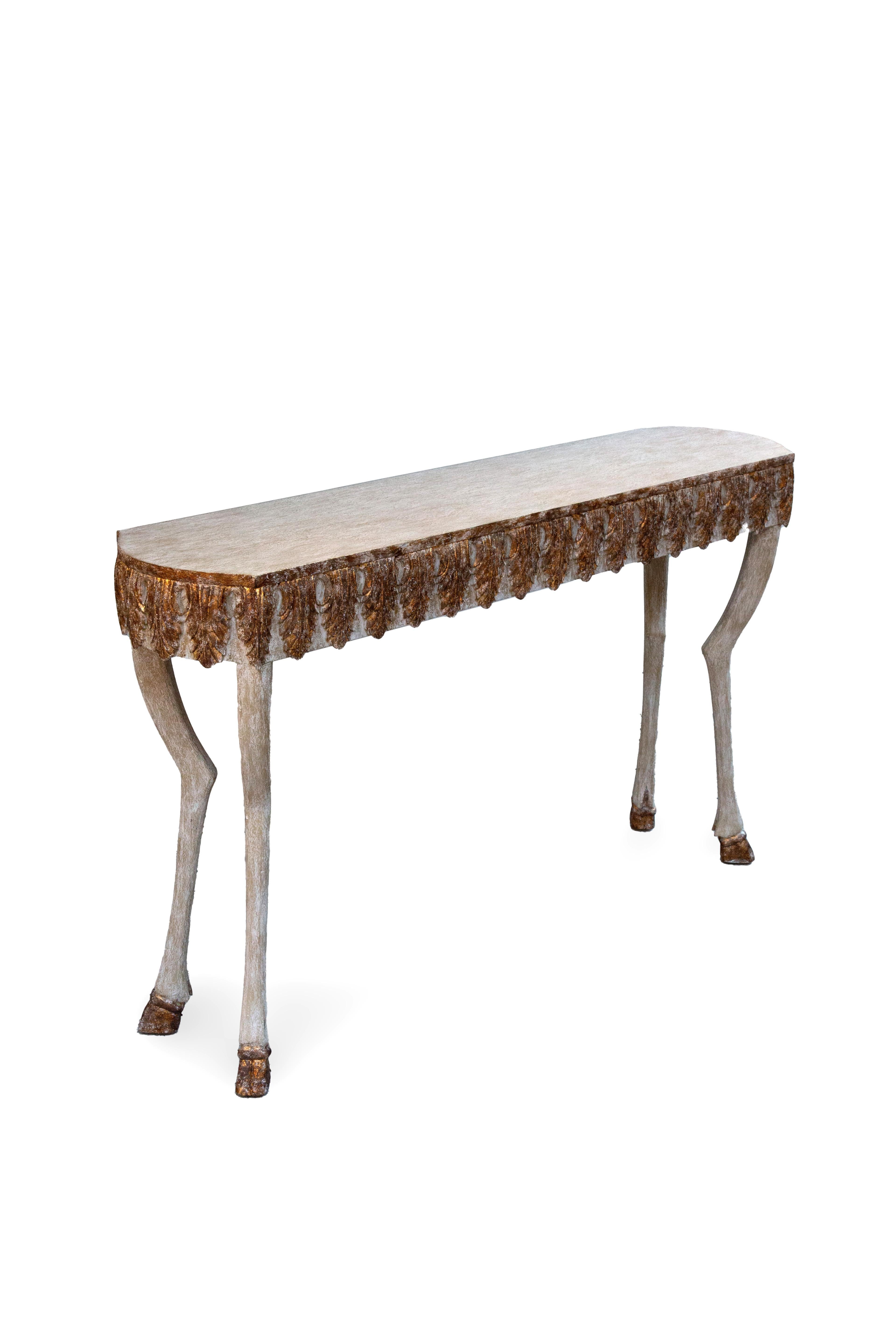 This exquisite Creel and Gow console table combines whimsical design with finely crafted details, creating a remarkable piece that exudes both elegance and rustic charm. Measuring 60 inches in length and standing 35.5 inches tall, this 