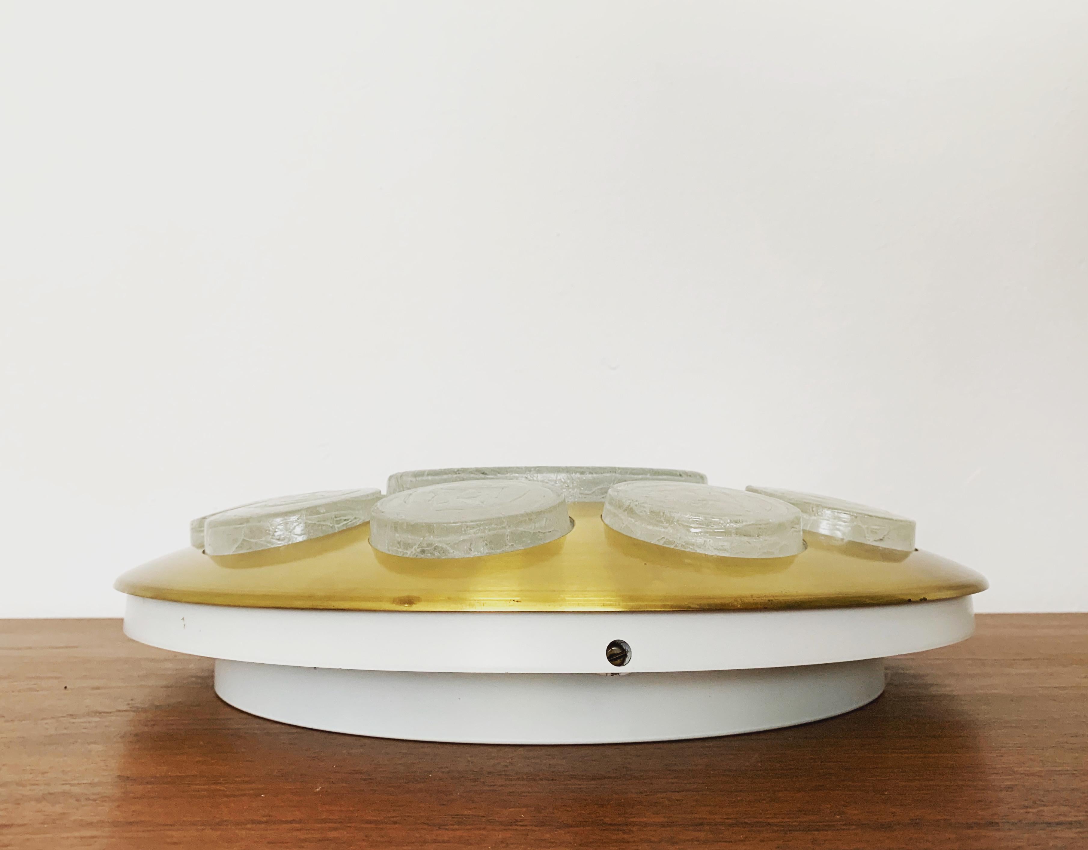Mid-20th Century Golden Ice Glass Sputnik Flush Light by Doria For Sale