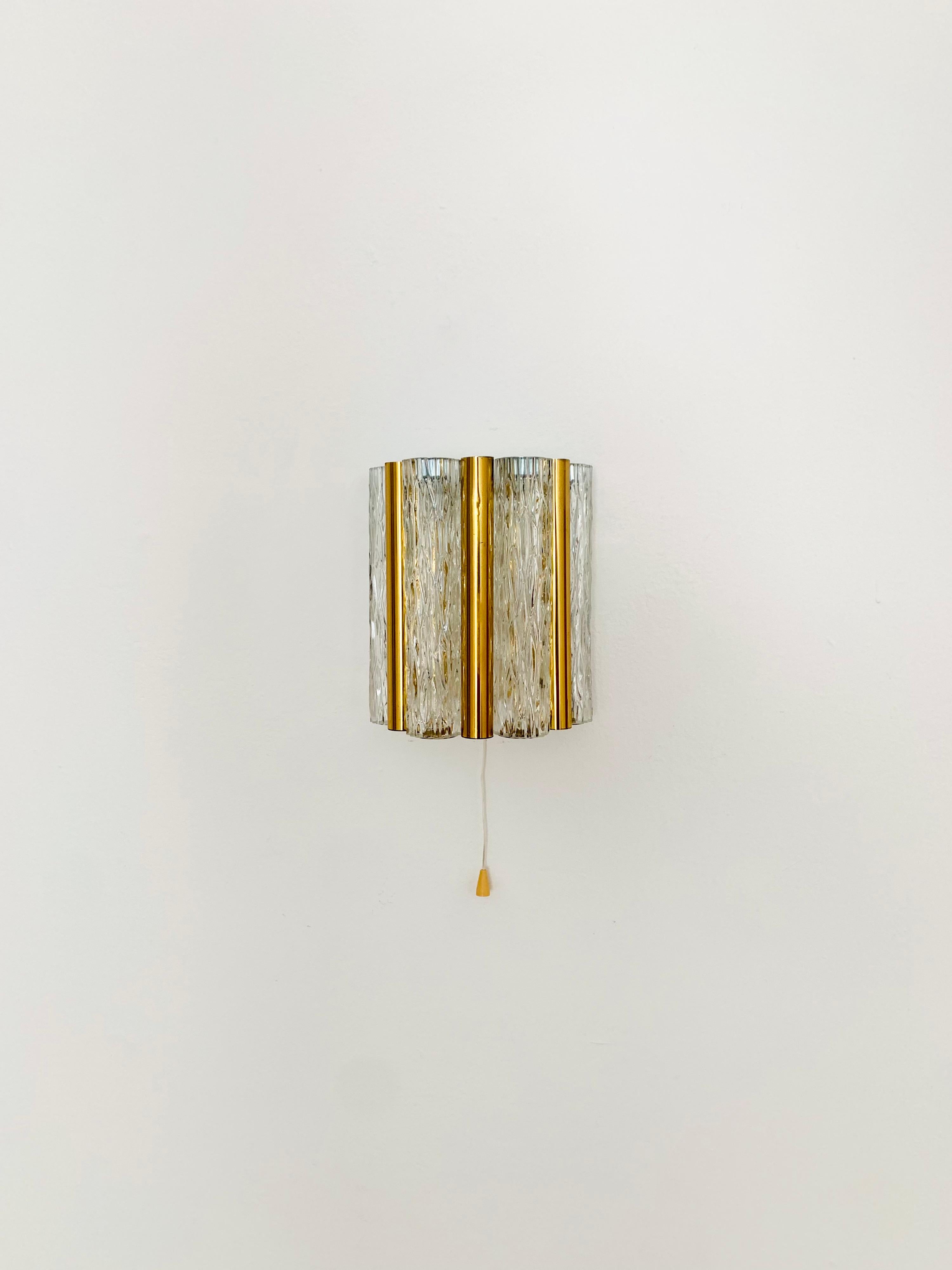 Mid-Century Modern Golden Ice Glass Wall Lamp by Kaiser Leuchten For Sale