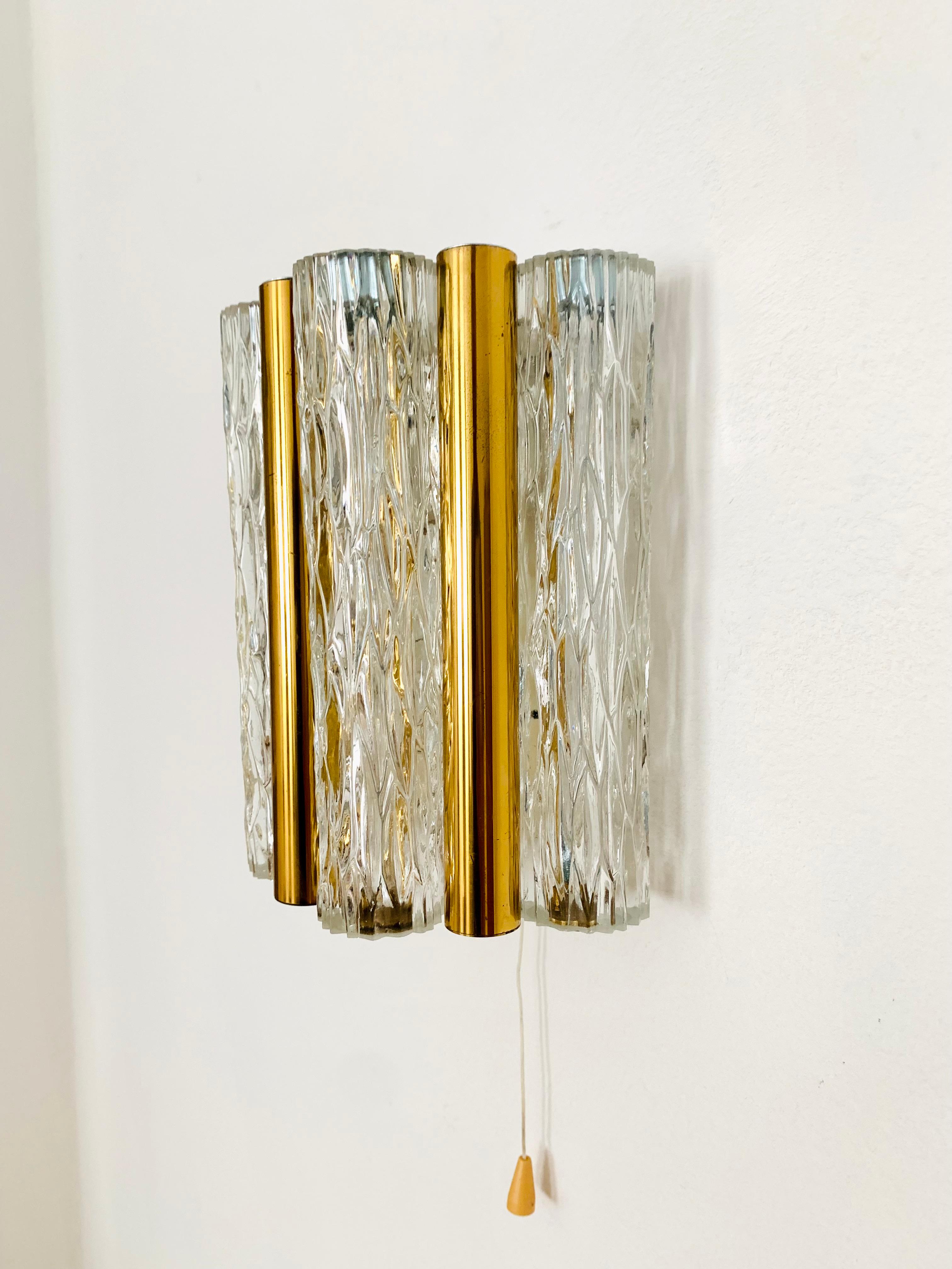 German Golden Ice Glass Wall Lamp by Kaiser Leuchten For Sale