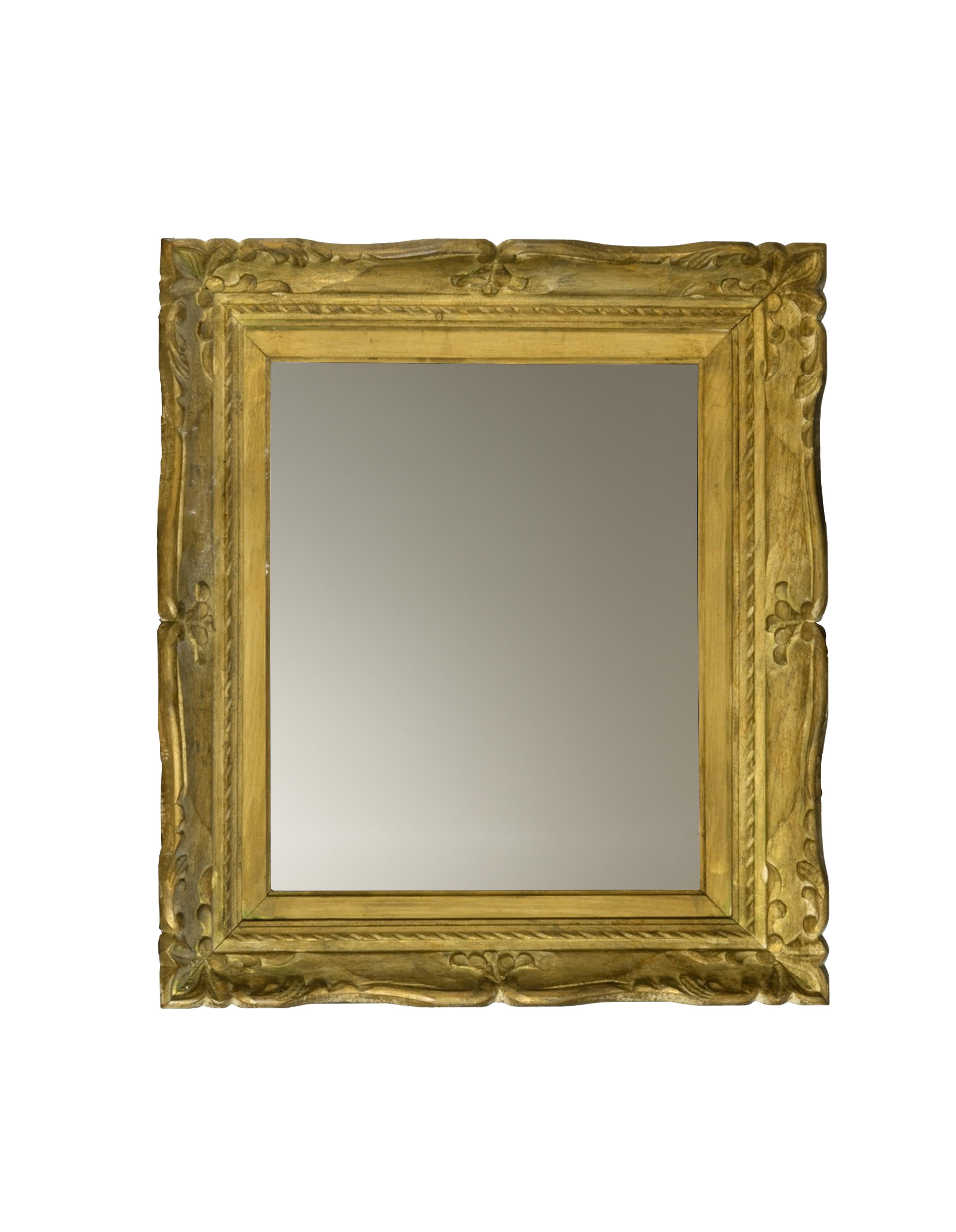Golden Impressionist Kastanienholz Spiegel, Anfang 20. Jahrhundert 25x22in (Französisch) im Angebot
