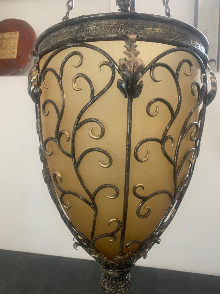 Late 20th Century Golden Iron and Glass Lanterns, 1970s For Sale