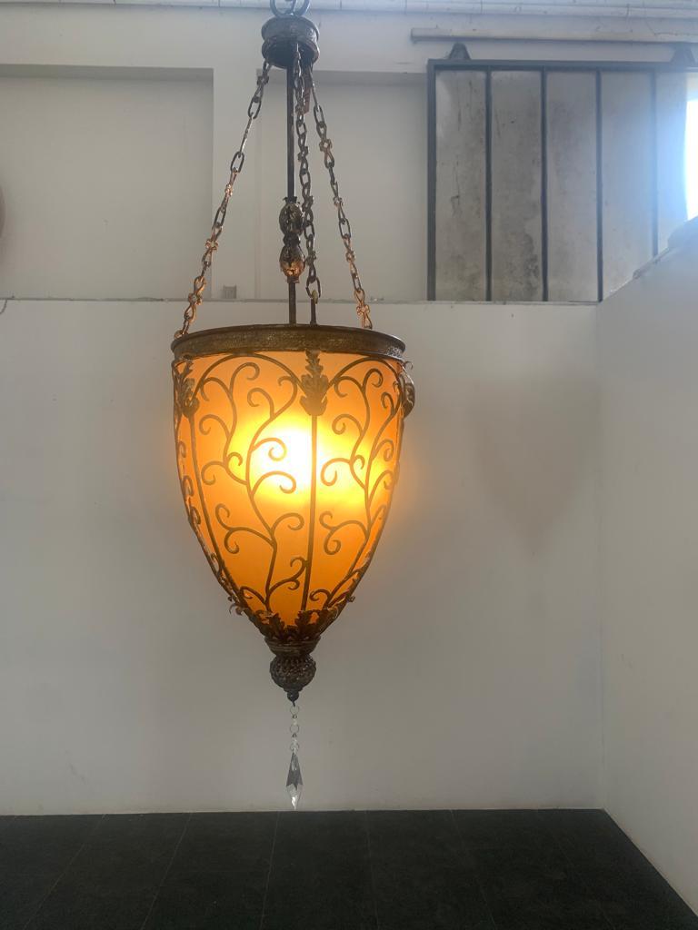 Golden Iron and Glass Lanterns, 1970s For Sale 4