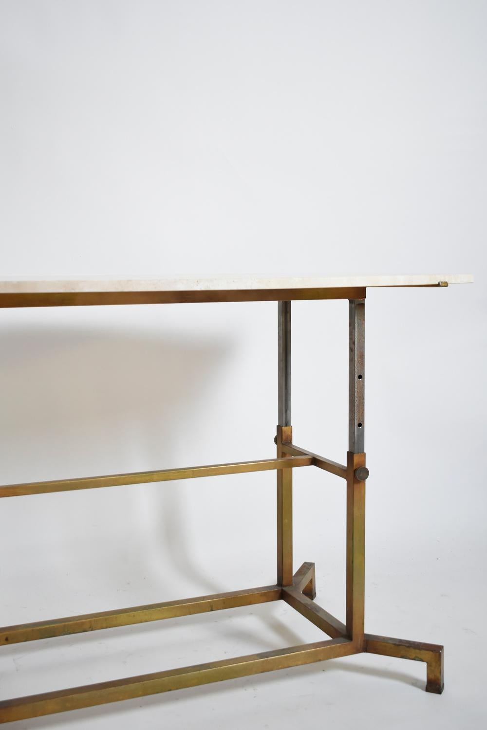 Golden iron and iron and travertine table, 1970s. In Excellent Condition For Sale In Lisboa, PT