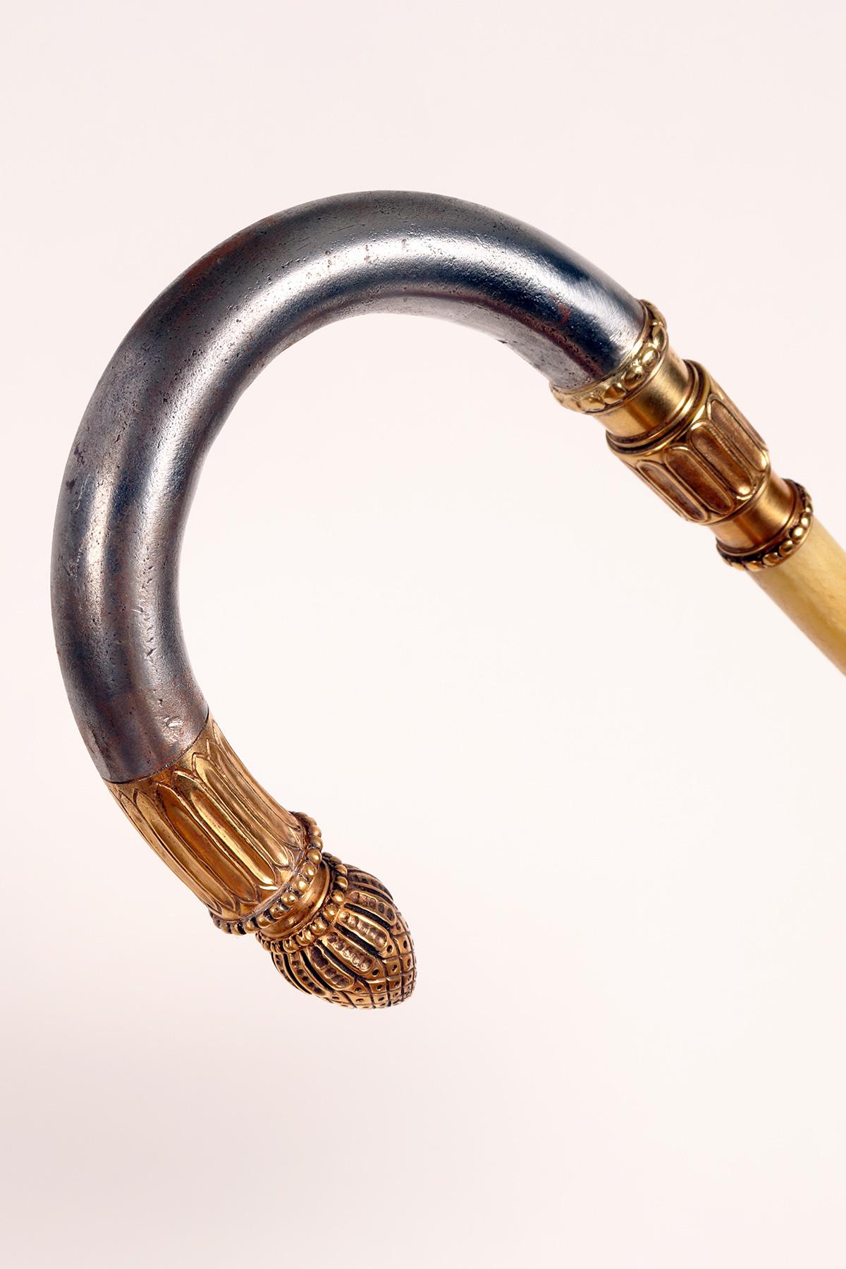 Golden iron handle walking stick with acorn, Berlin, Germany 1840. For Sale 5