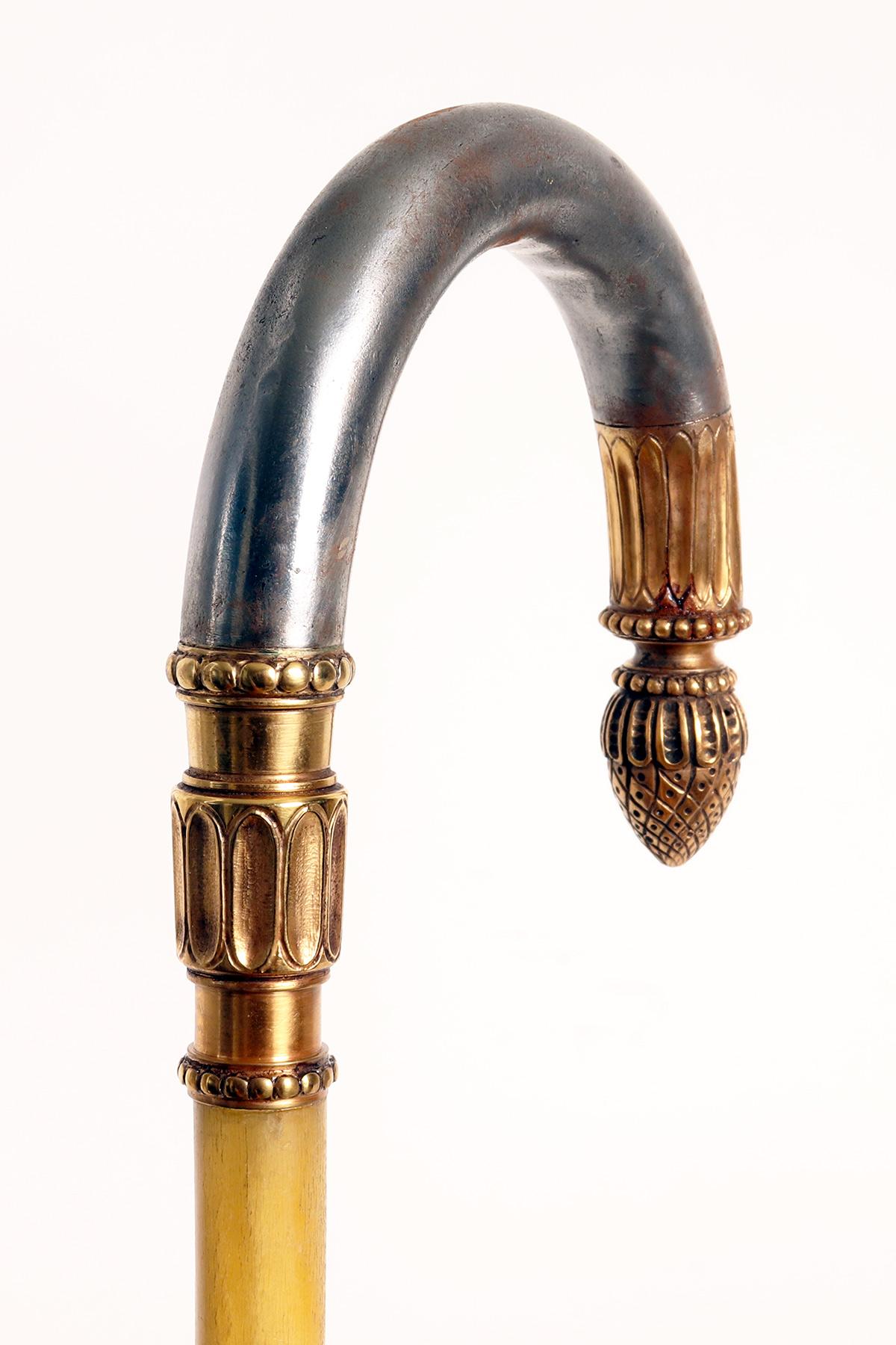 Golden iron handle walking stick with acorn, Berlin, Germany 1840. For Sale 1