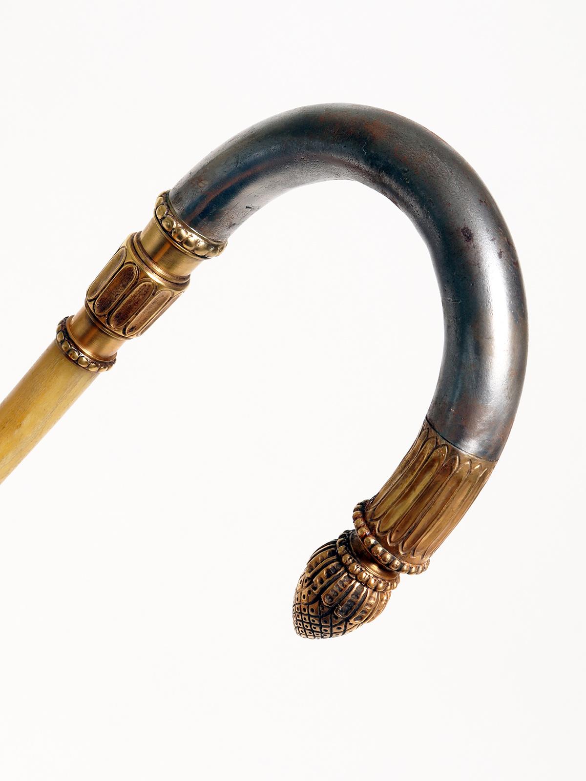 Golden iron handle walking stick with acorn, Berlin, Germany 1840. For Sale 4