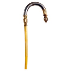 Golden iron handle walking stick with acorn, Berlin, Germany 1840.